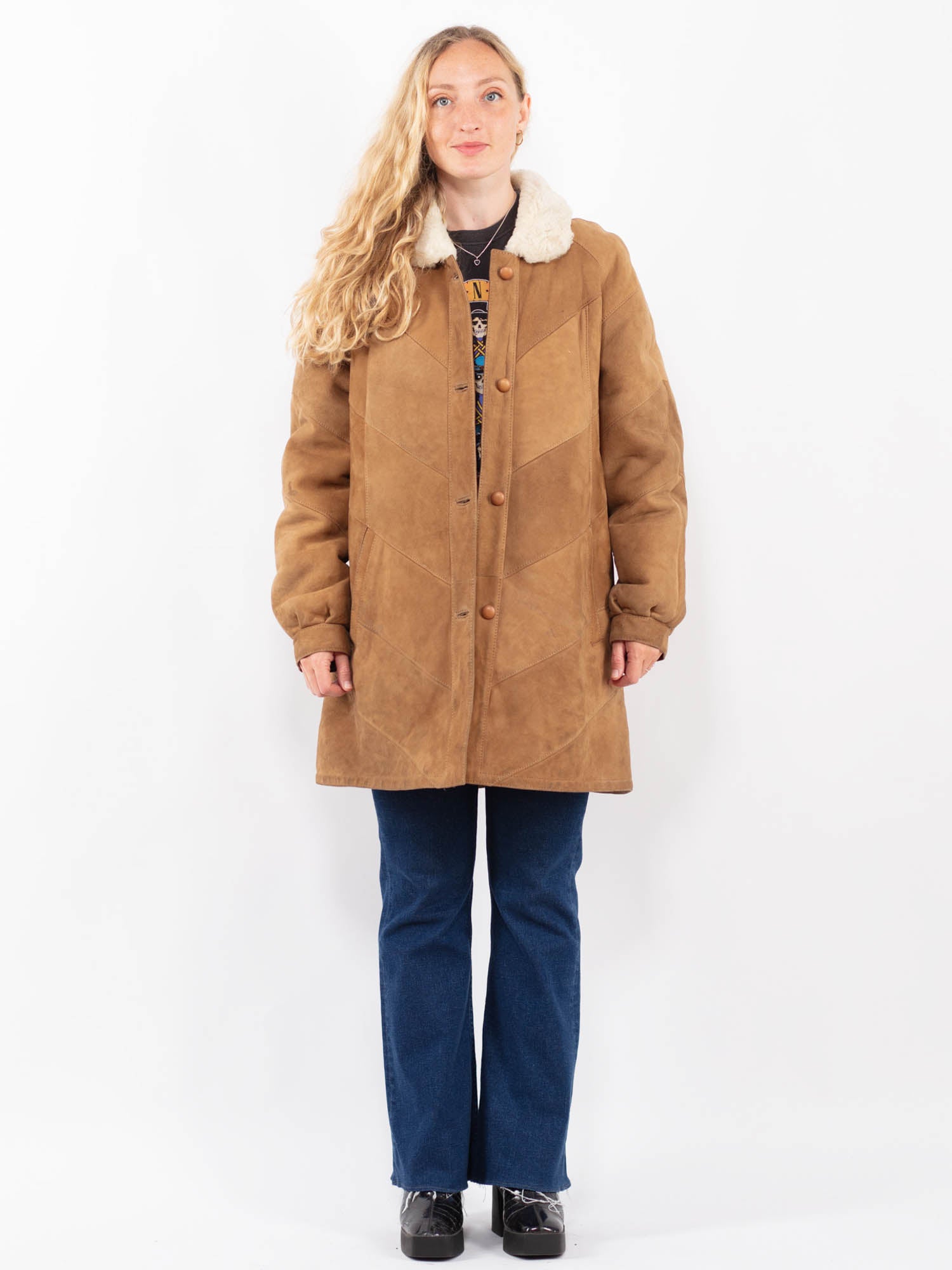 Vintage 80's Women Sheepskin Coat in Brown by Northern Grip