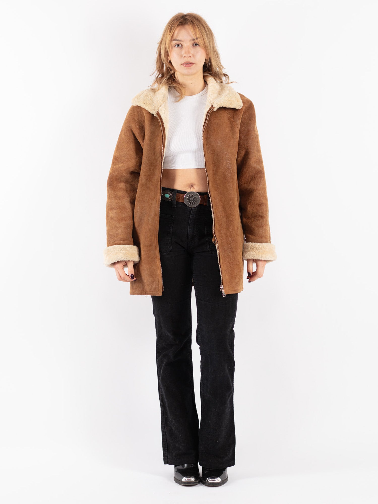 Vintage 90's Women Sheepskin Coat in Brown by Northern Grip