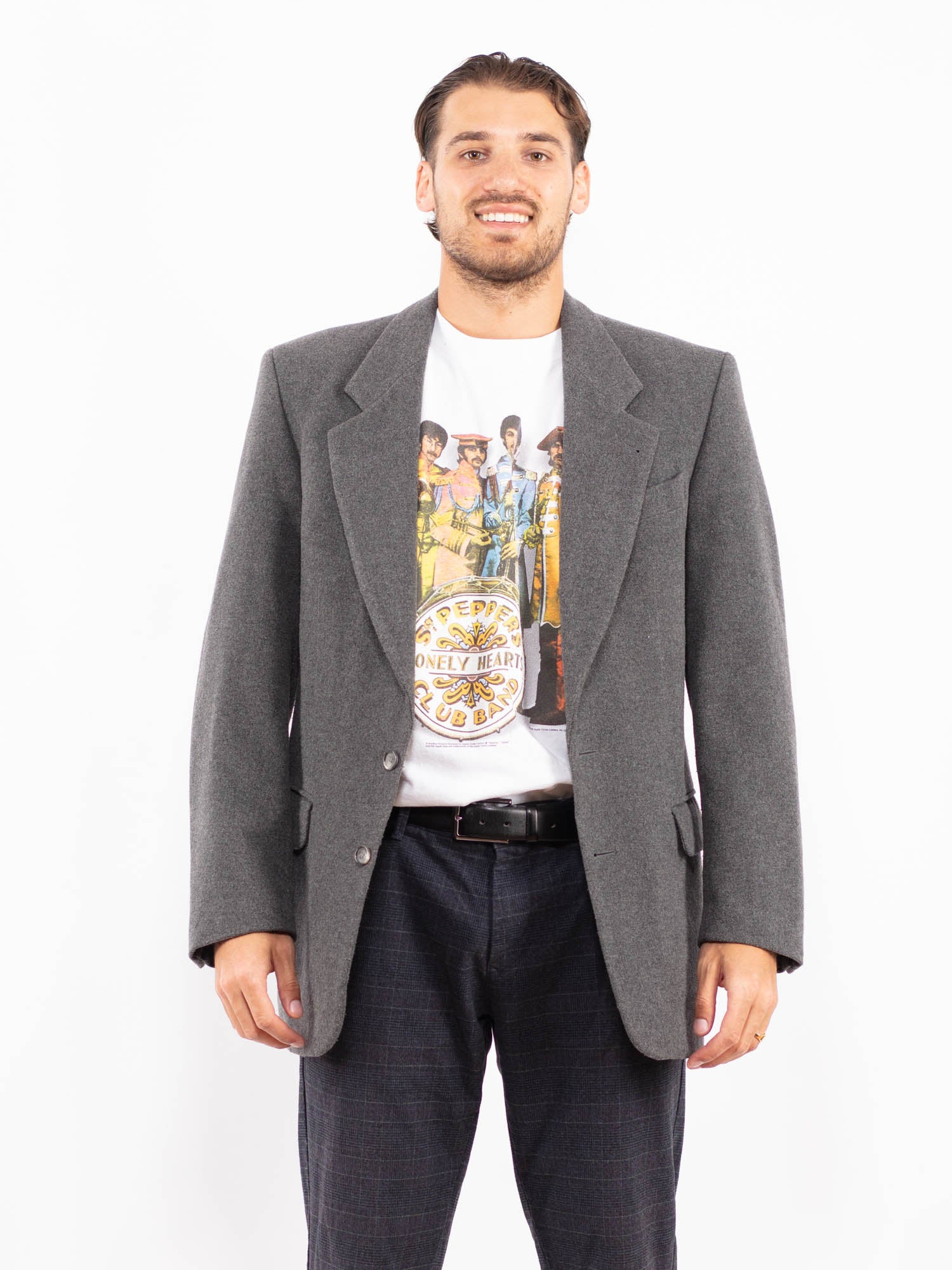 Vintage 90's Men Cashmere Wool Blend Blazer Jacket in Gray by Northern Grip