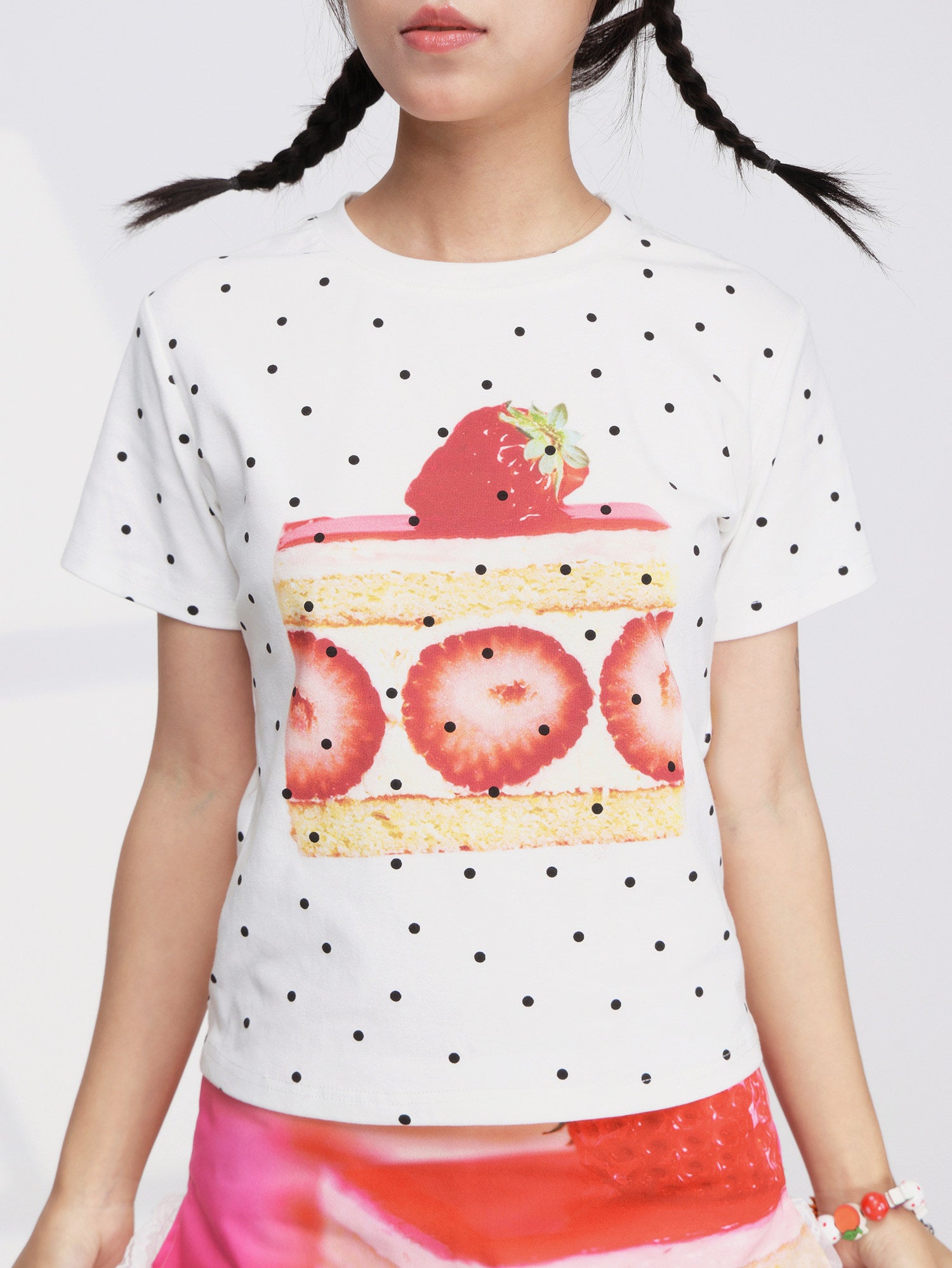 Strawberry Print Baby Tee Y2K Kawaii - FRUITS by Land Decora