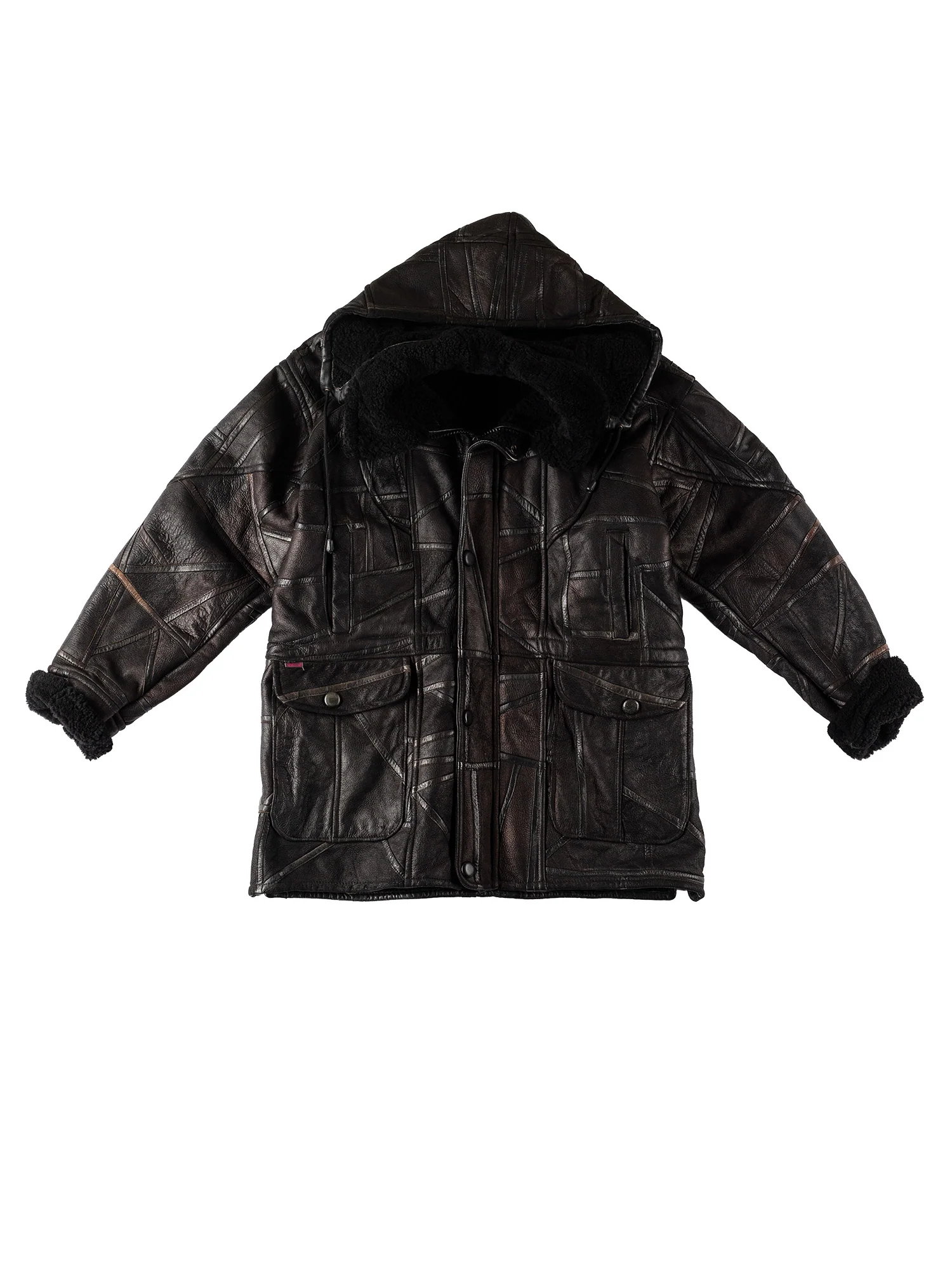 Vintage 80's Women Hooded Sheepskin Coat in Black by Northern Grip