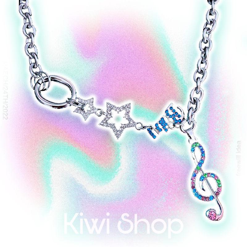 Y2K Rhinestone Star Note Necklace - Stainless Alloy - Kiwi Store by Land Decora