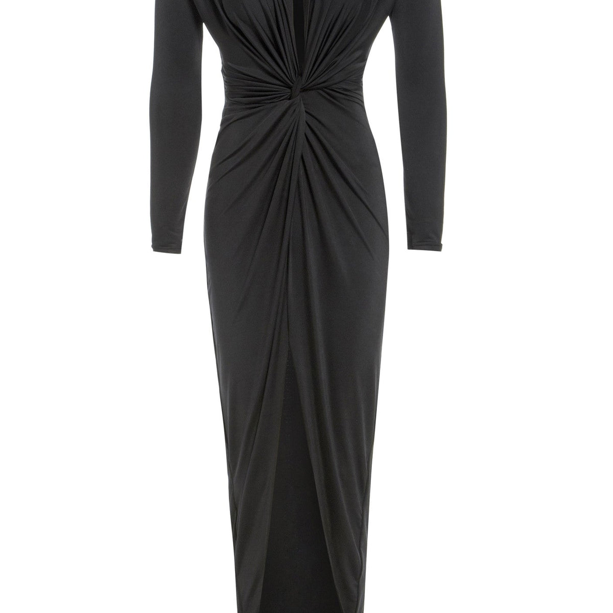Bianca Black Knot Front Midi Dress – Plunging Neckline & Slit By Sarvin by Sarvin