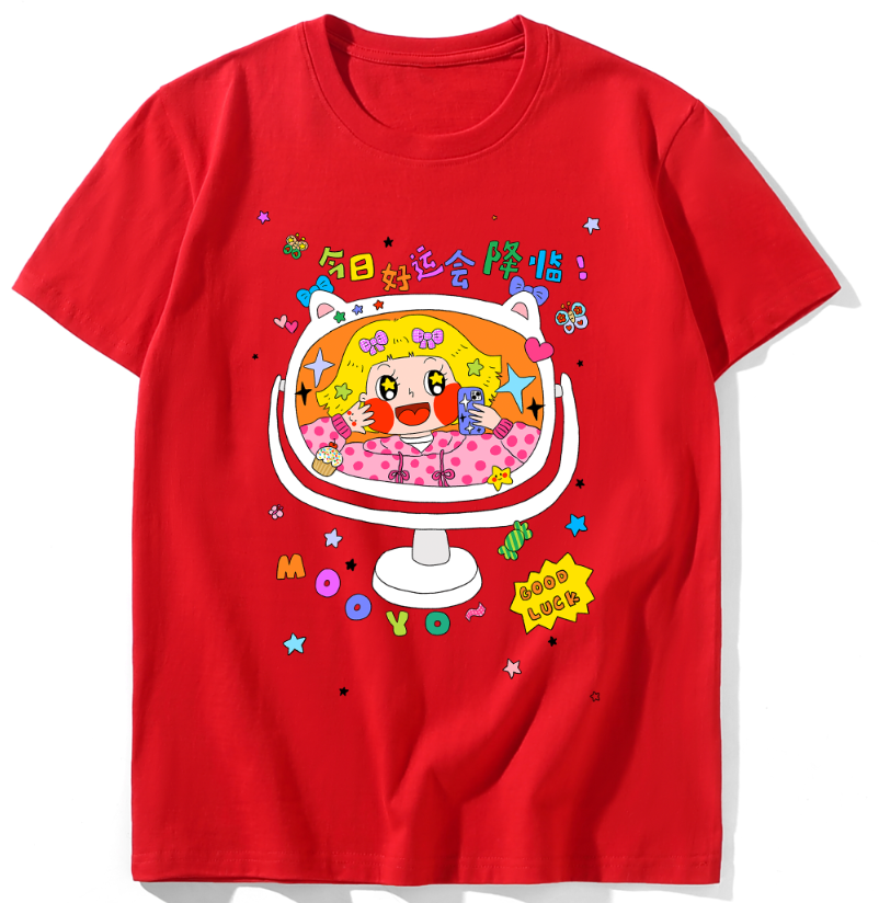 Decora Kei Lucky Red Cotton T-Shirt Graphic Unisex - MooYo by Land Decora