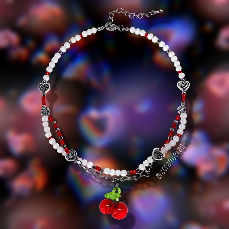 Strangelab Sweet Girl Magic Glass Bead Cherry Necklace | Y2K Handmade by Land Decora