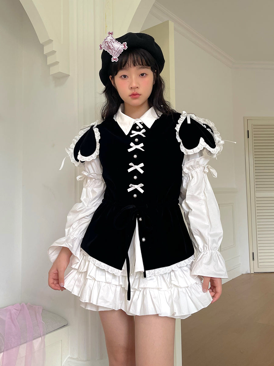 Girly Fashion Removable Sleeve Heart Velvet Top Vest - daytoday everyday institute by Land Decora