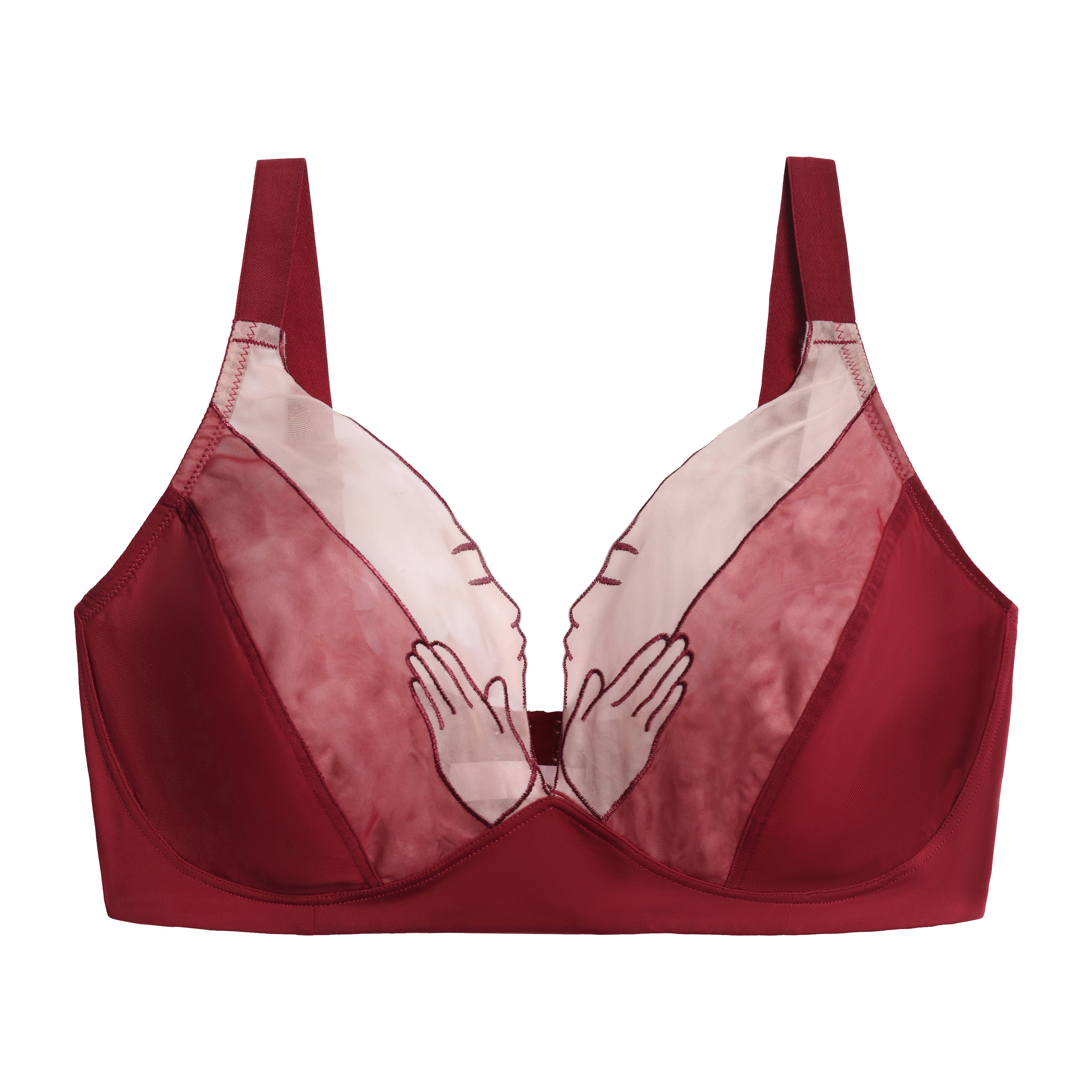 Kiss Me Embroidered Faces Wireless Triangle Bralette | Amour d'Agnette Lingerie by Amour d'Agnette