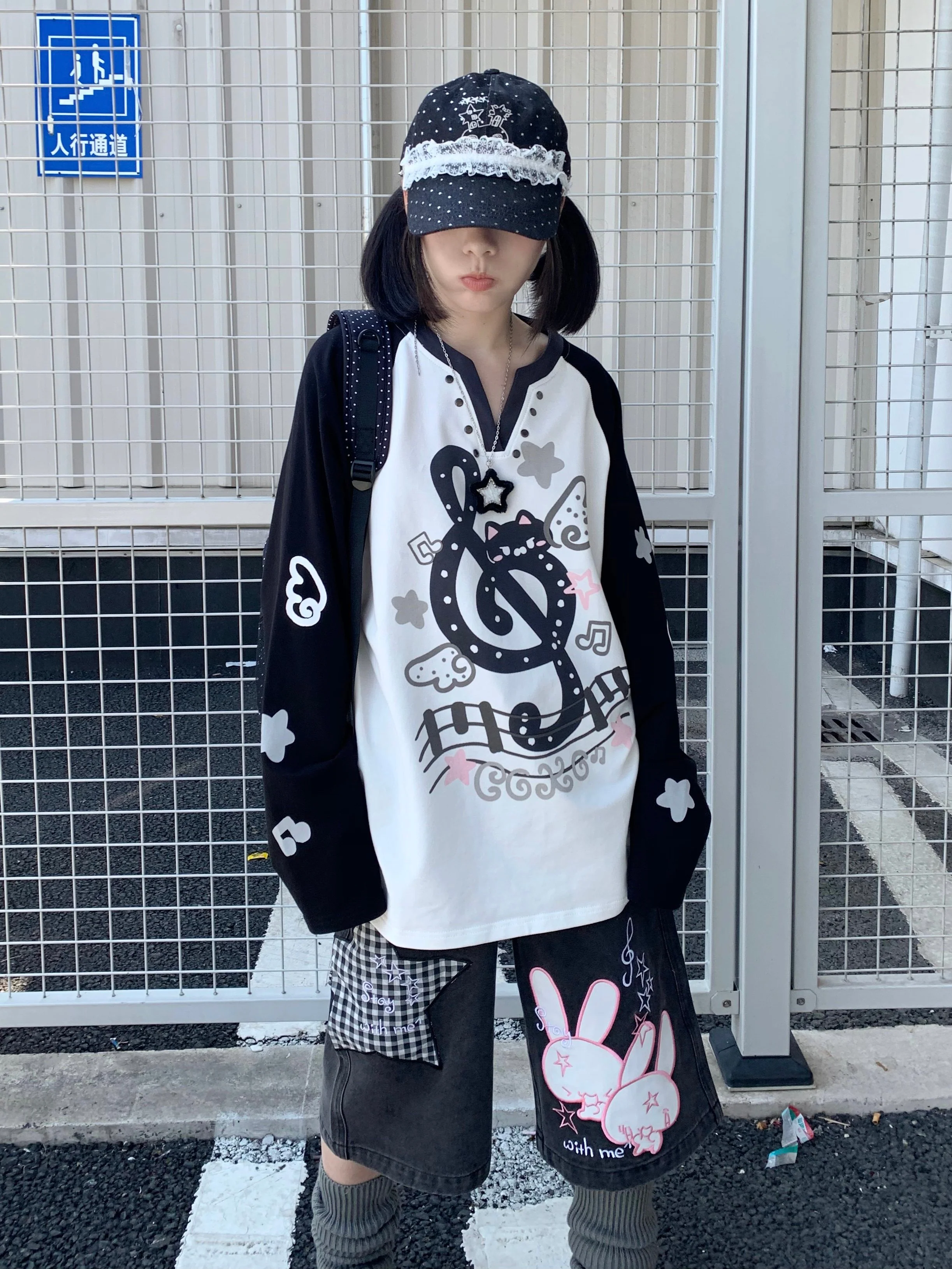 Kawaii Cat Music Note Long Sleeve Tee - CokoStore by Land Decora