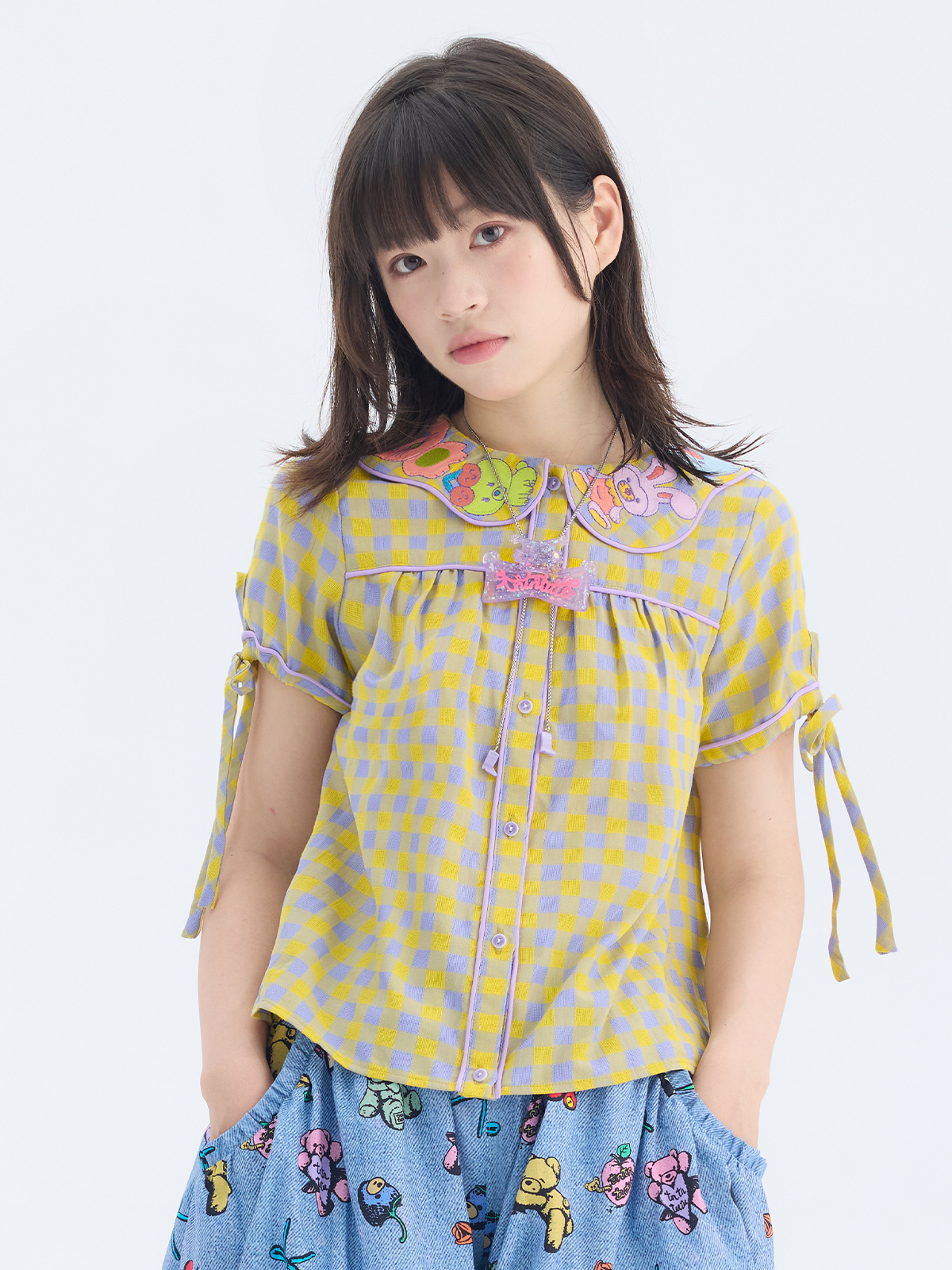 Animal Embroidery Plaid Blouse | Kawaii Harajuku Peter Pan Collar Shirt by Land Decora