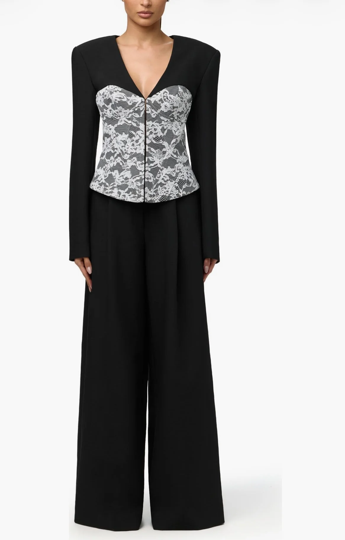 Naked Wardrobe Stretch Lace Inset Blazer by Sierra Deene