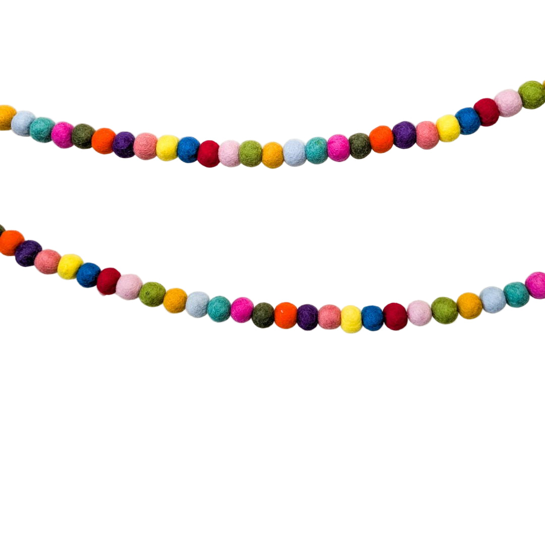 Colourful Felt Ball Garland, Fair Trade Eco Bunting Ethically Handmade by Shakti.ism