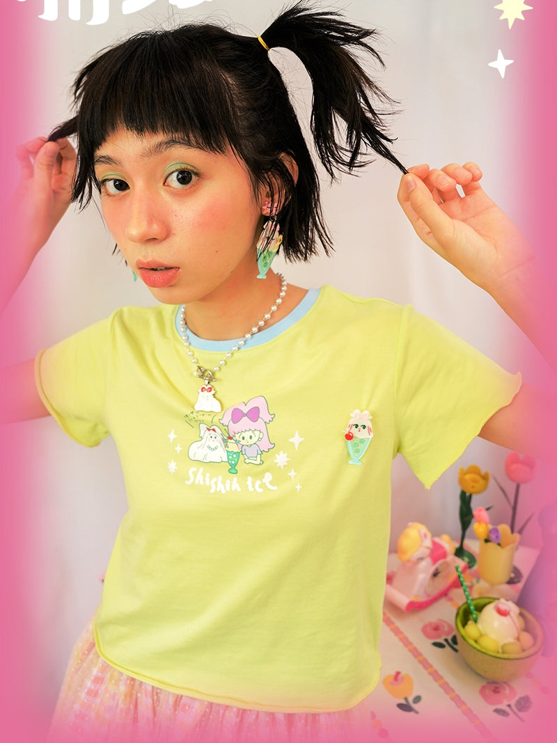 shishihshop Ice Cream T-Shirt | Soda Colorblock Tee | Harajuku Y2K Cot by Land Decora