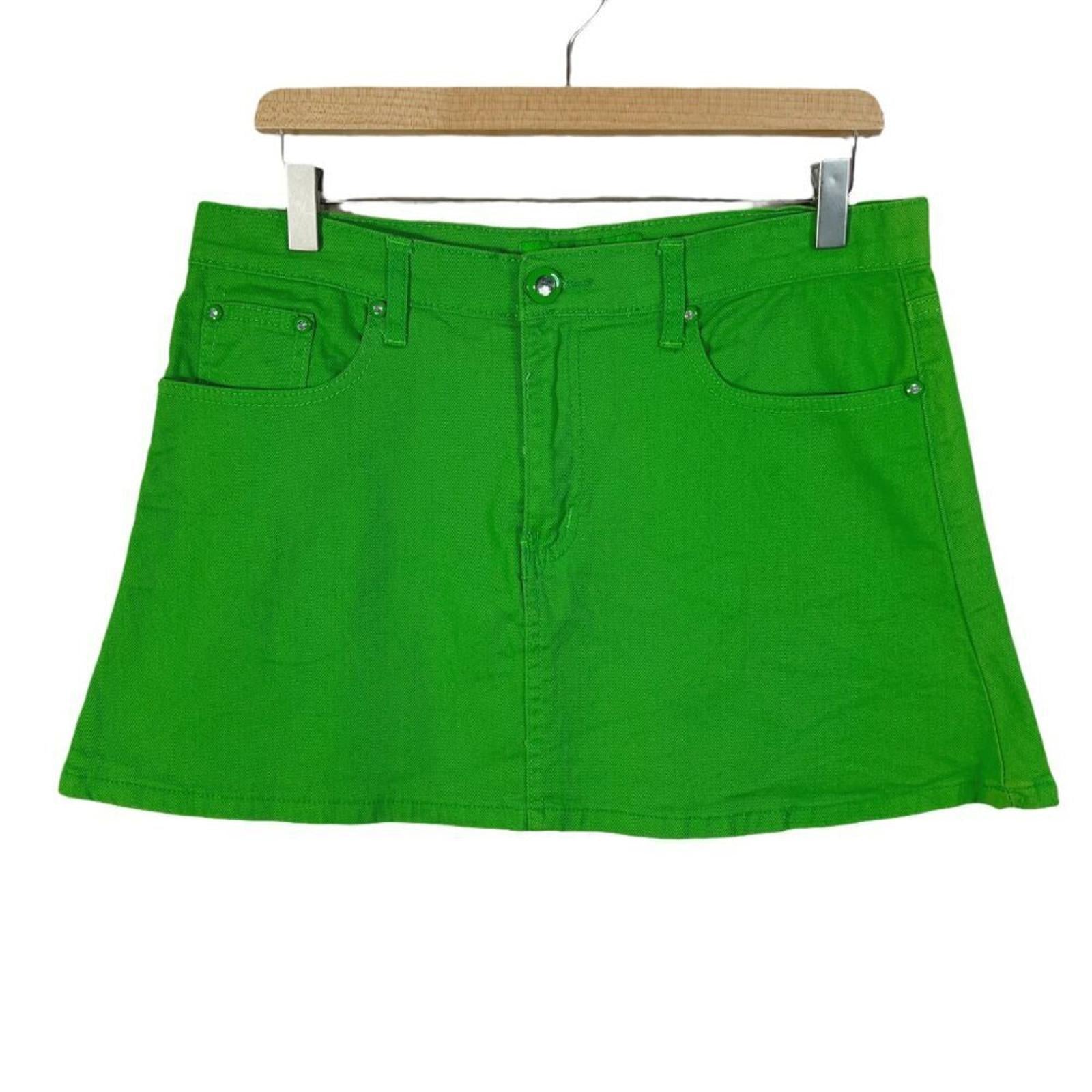 y2k Vintage Green Denim Mini Skirt Rhineston Buttons Women's Size 15 by Hot Girl Secondhand