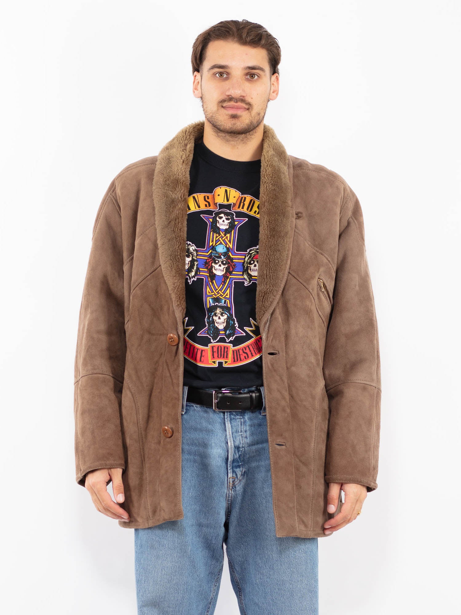 Vintage 80's Men Sheepskin Coat in Brown by Northern Grip