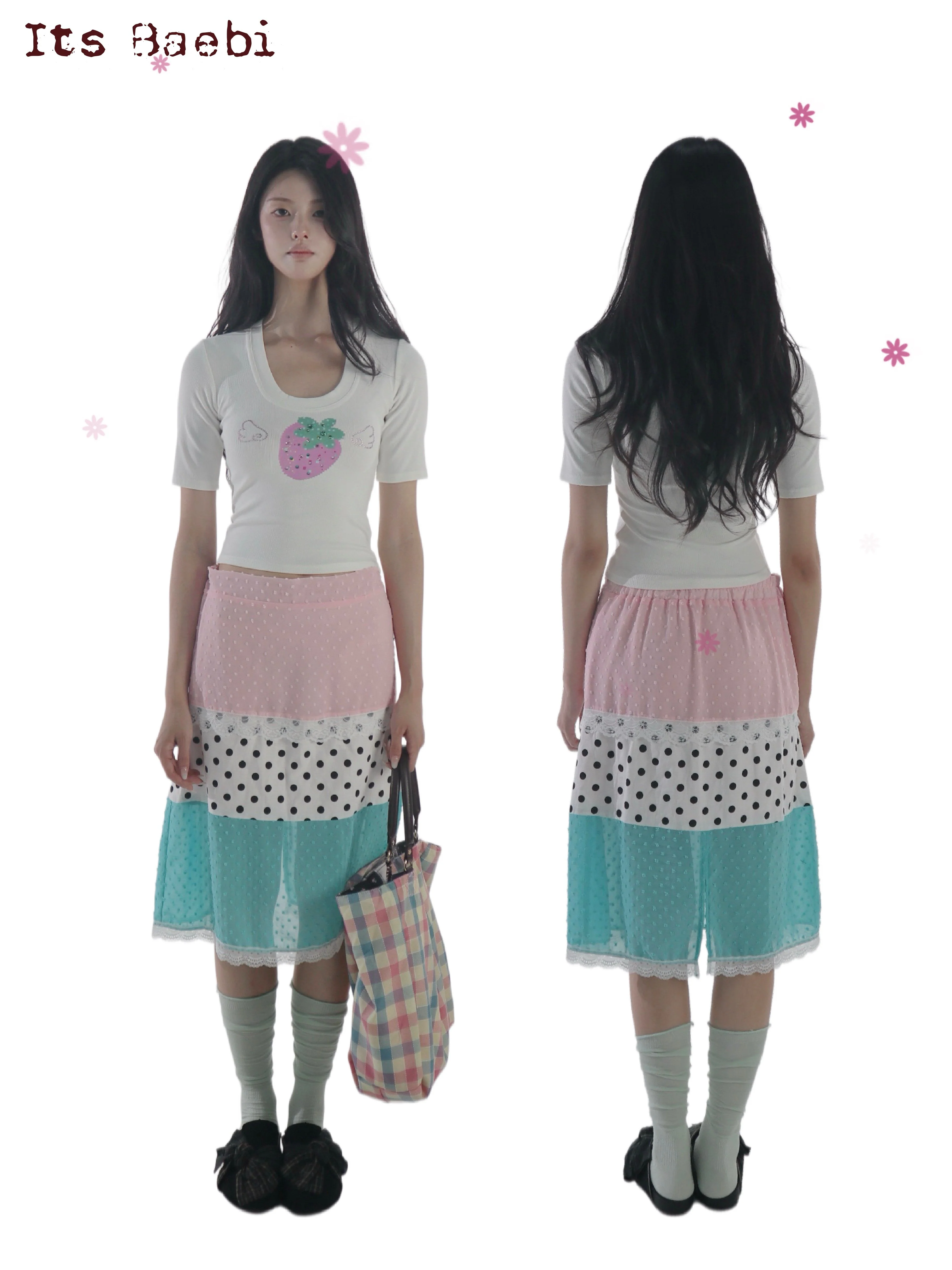 Mint Polka Dot Lace Trim Skirt - bae bi by Land Decora