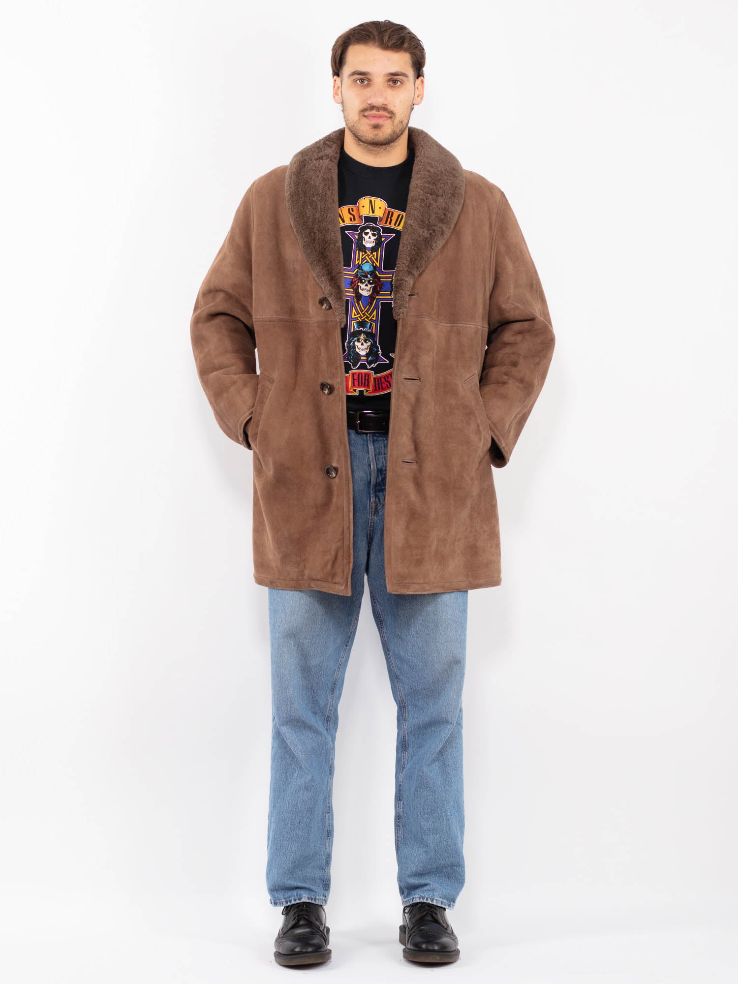 Vintage 70's Men Sheepskin Suede Coat in Brown by Northern Grip