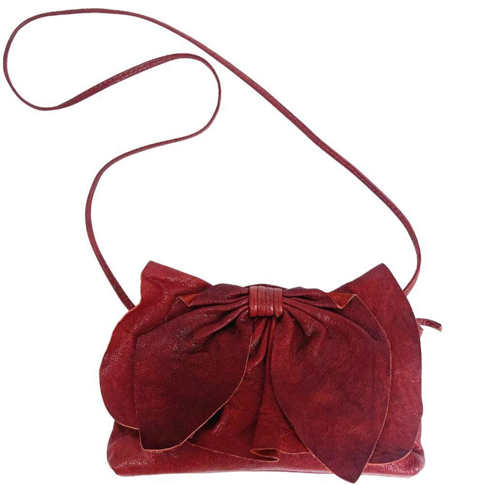 RARE Vintage Susan Farber Dark Red Leather Bow Crossbody Bag Purse Coq by Hot Girl Secondhand