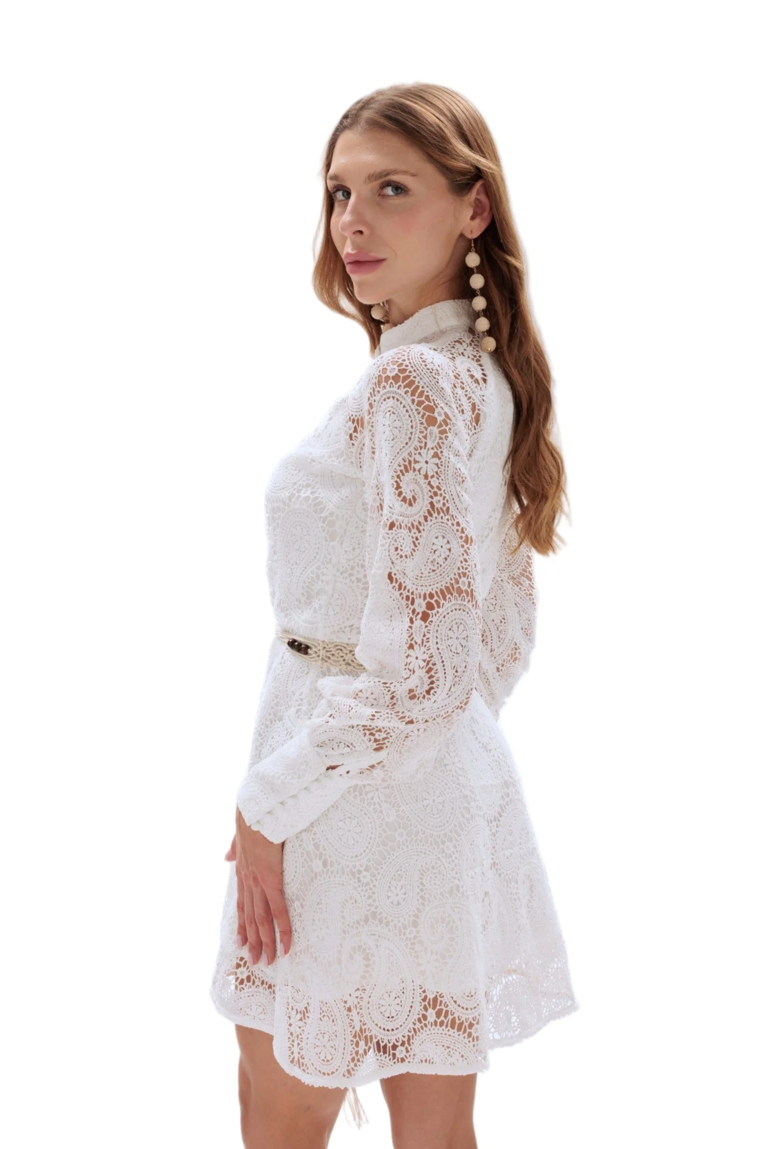 Woven Lace Dress with Puff Sleeves by Shore Darling Co.