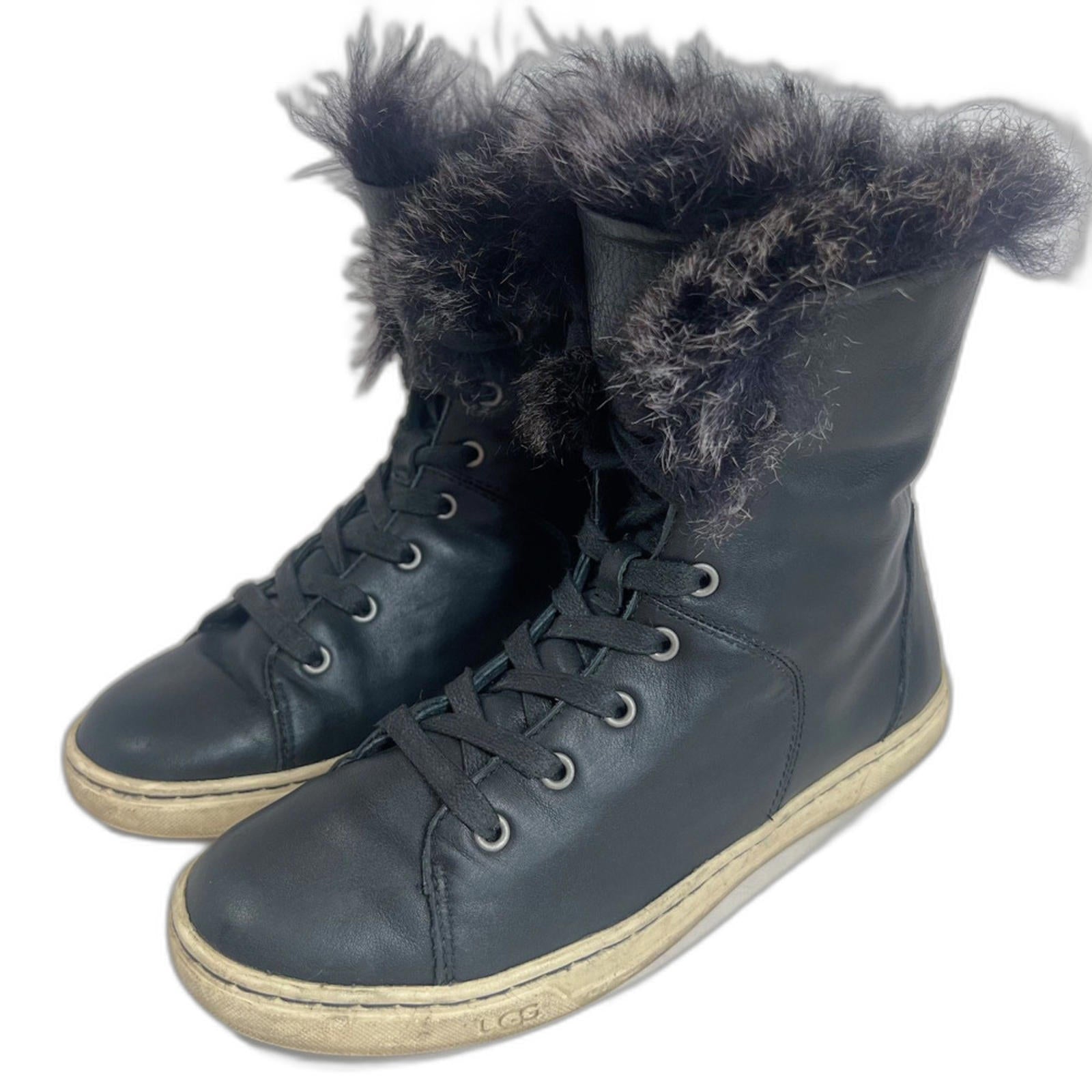 Ugg Australia Croft Black Leather Fur Lined Sneakers Women's Size 7 by Hot Girl Secondhand