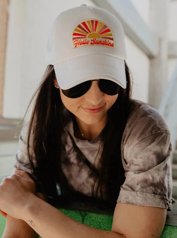 HELLO SUNSHINE TRUCKER HAT IN WHITE - FINAL SALE by RAËLIV