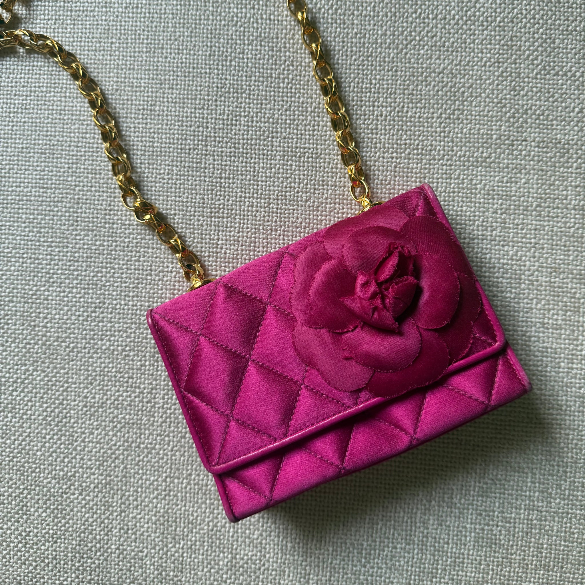 Chanel Vintage Satin Camellia Mini Flap by The Vintage New Yorker