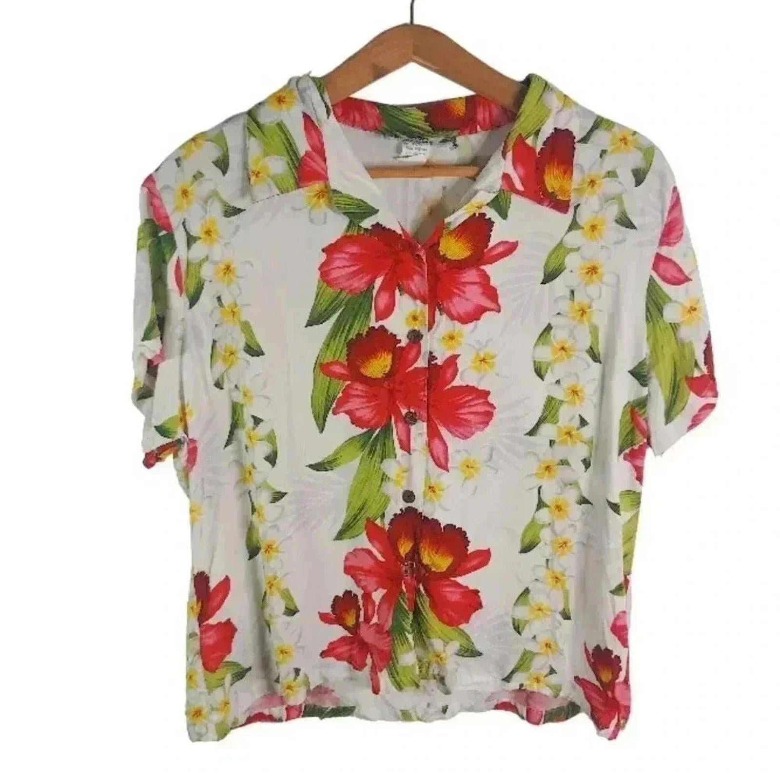 Vintage Tropical Cropped Short Sleeved Button Up Floral Summer Beach S by Hot Girl Secondhand