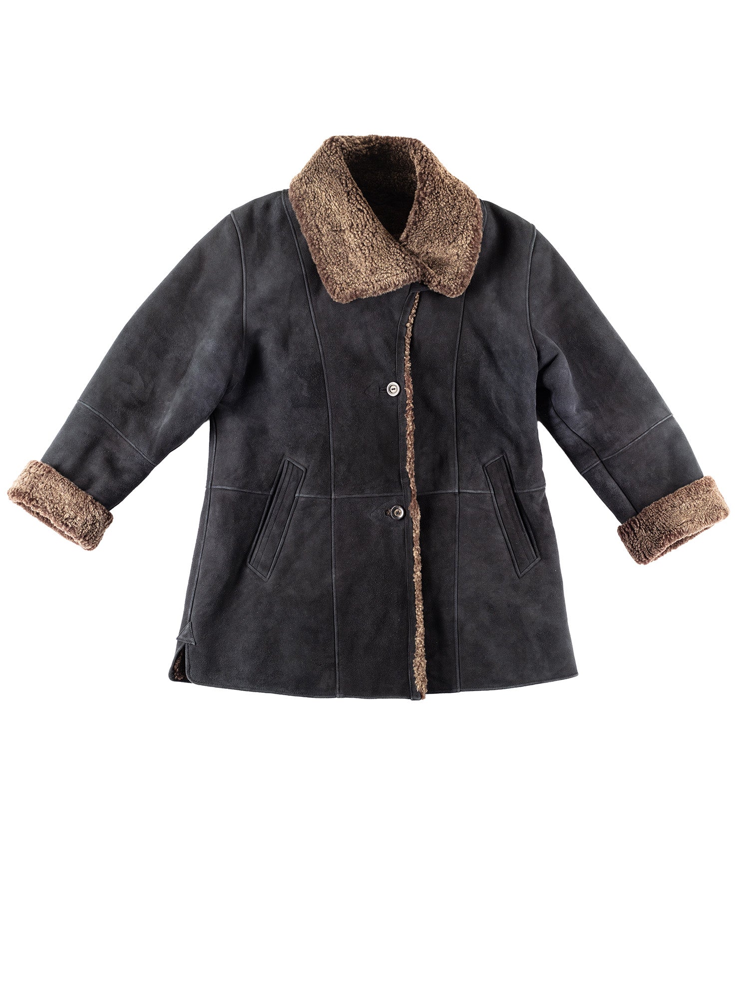 Vintage 80's Women Sheepskin Coat in Navy Blue by Northern Grip