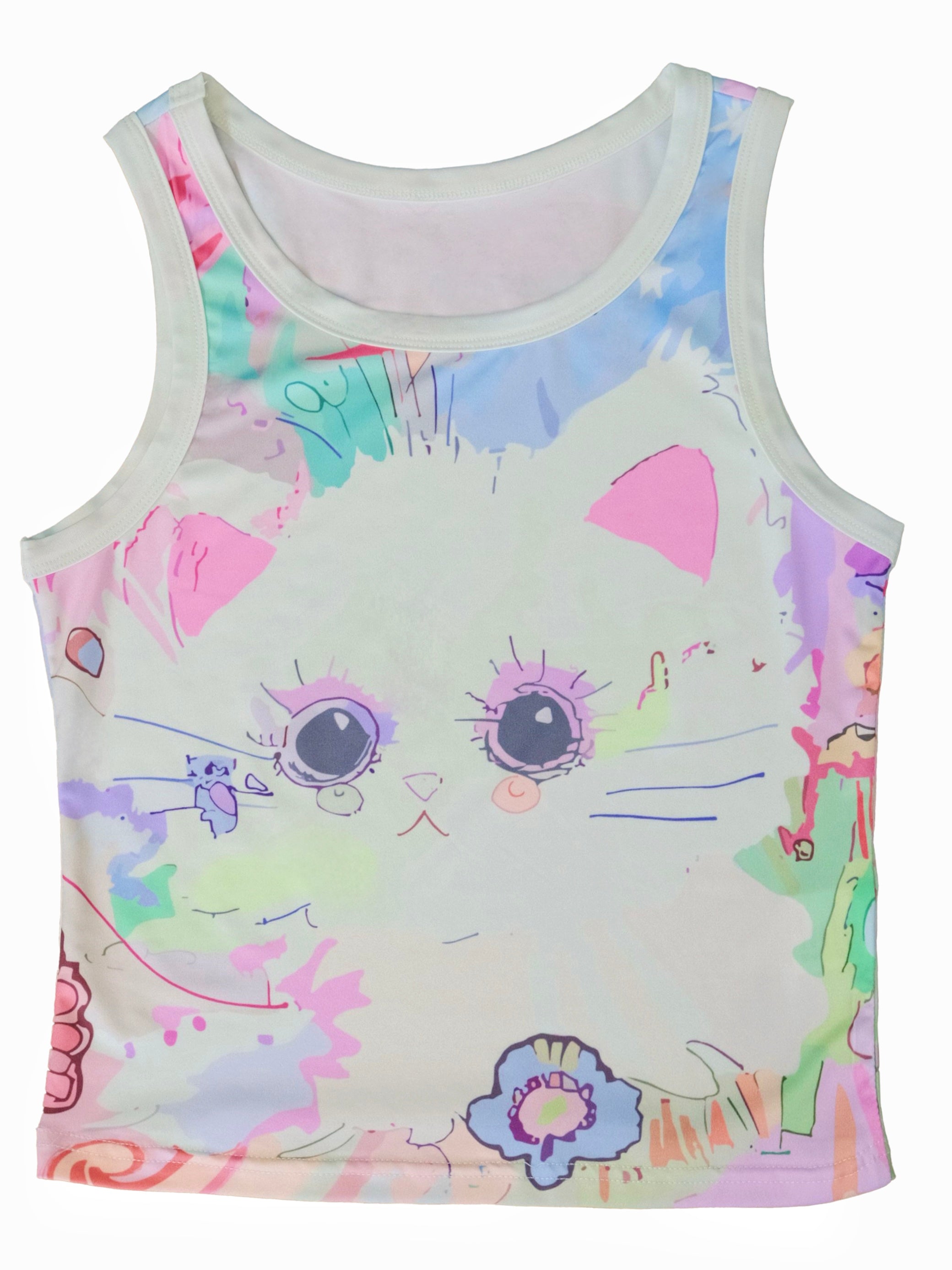 MeowMeow Bug Decora Kei Cartoon Slim Fit Tank Top – Kawaii Pastel Illustration by Land Decora