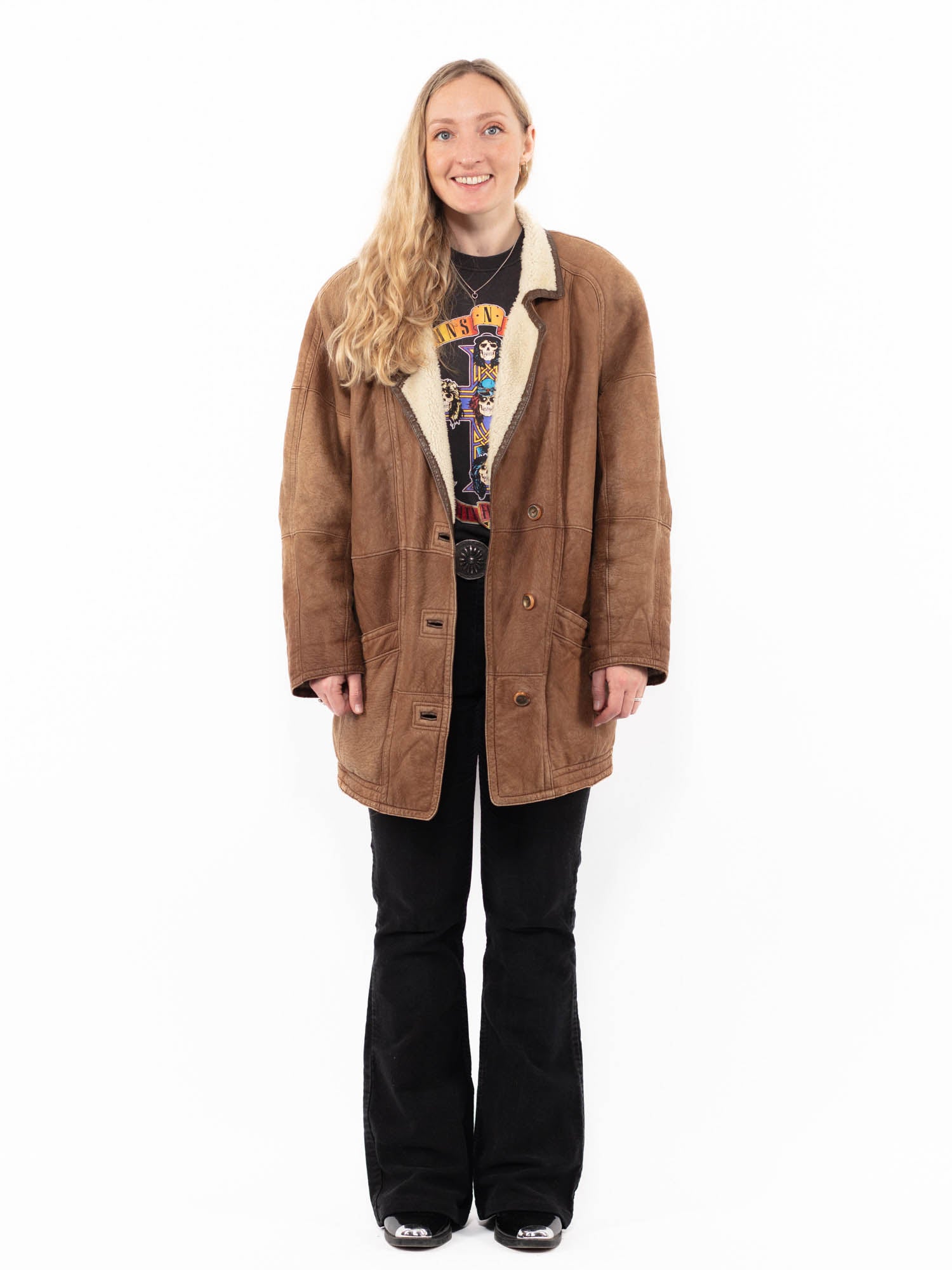Vintage 90's Women Sheepskin Coat in Brown by Northern Grip