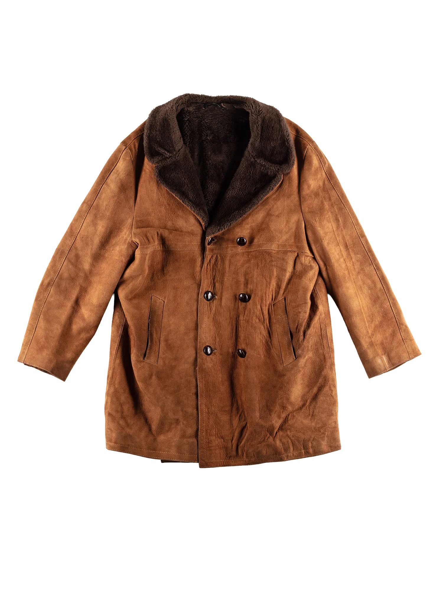 Vintage 80's Men Faux Sheepskin Coat in Brown by Northern Grip