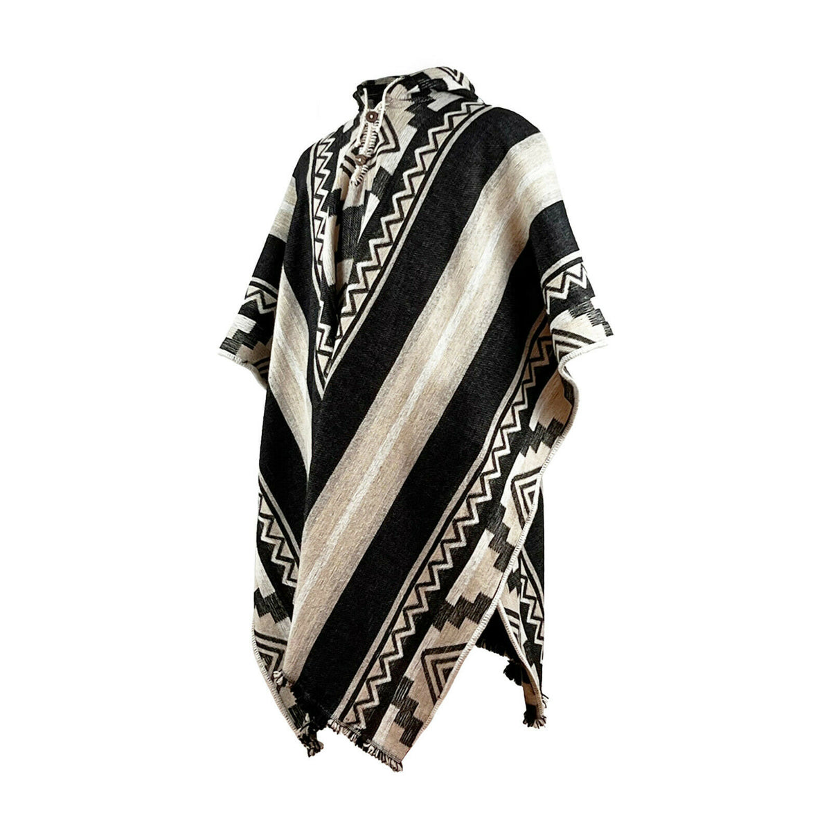 Llama Wool Unisex South American Handwoven Thick Hooded Andean Poncho by ECUALAMA