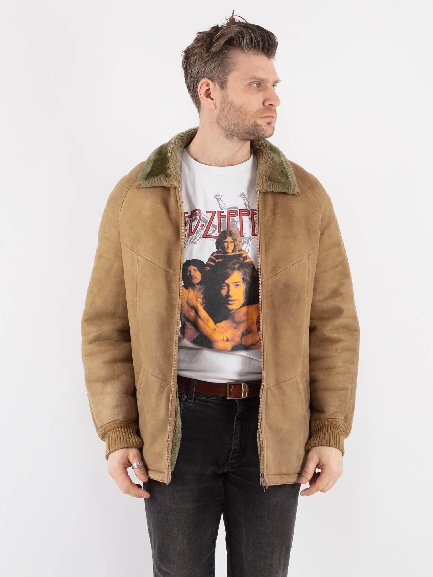 Vintage 90's Men Sheepskin Jacket in Beige by Northern Grip