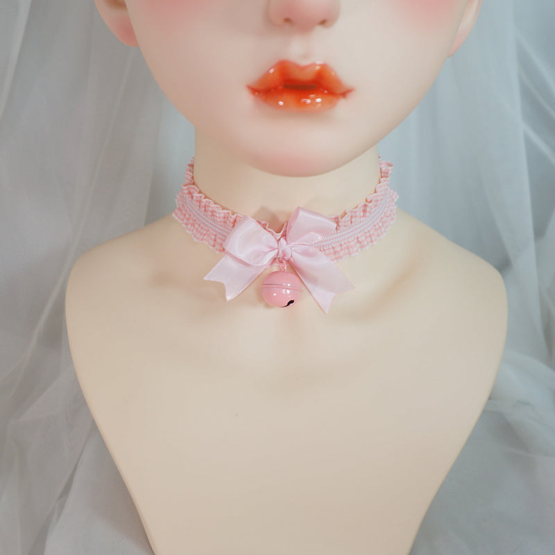 Kawaii Plaid Bow Bell Choker Lace Ribbon - MaoJiang by Land Decora