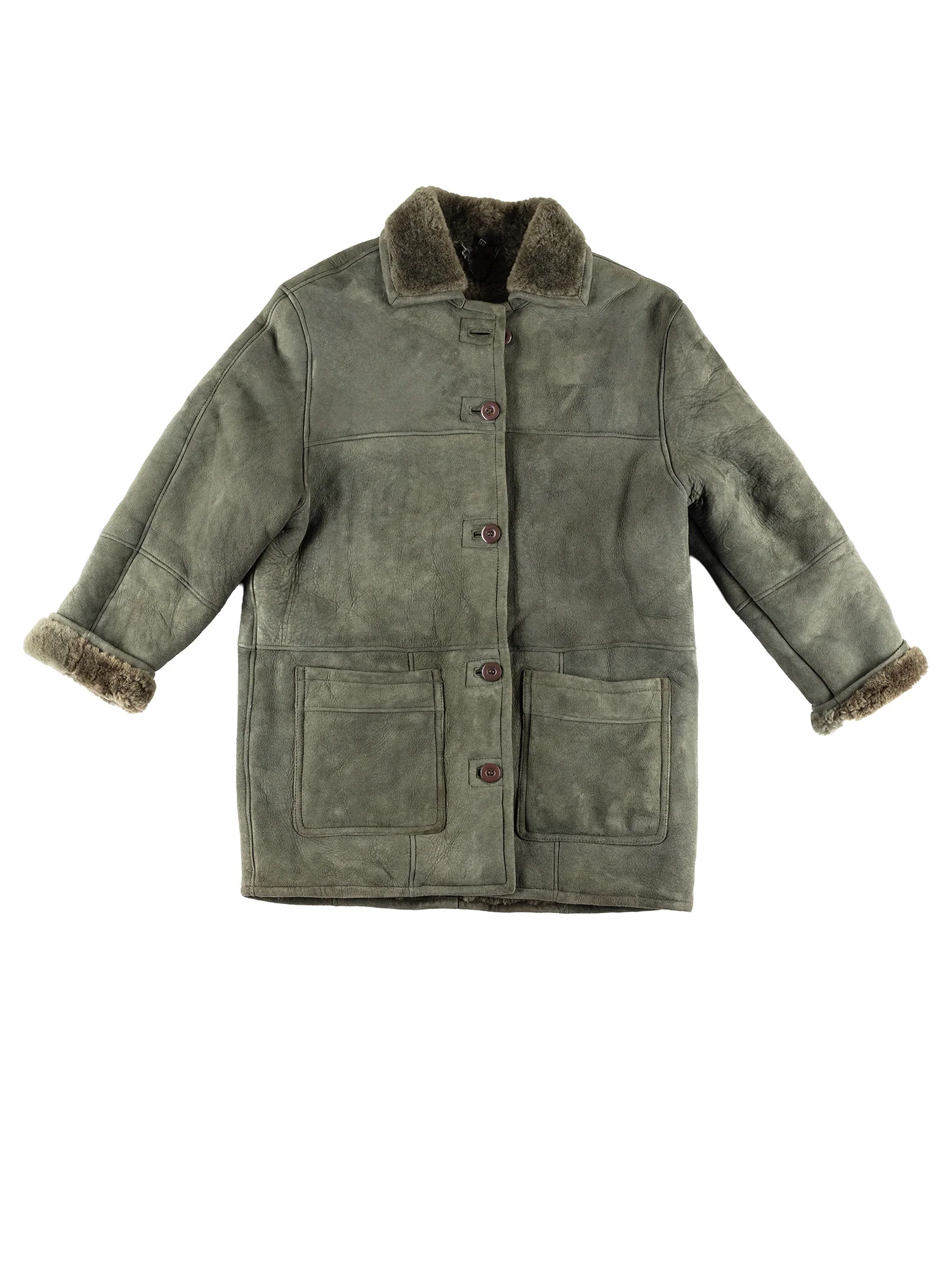 Vintage 80's Women Sheepskin Coat in Green by Northern Grip