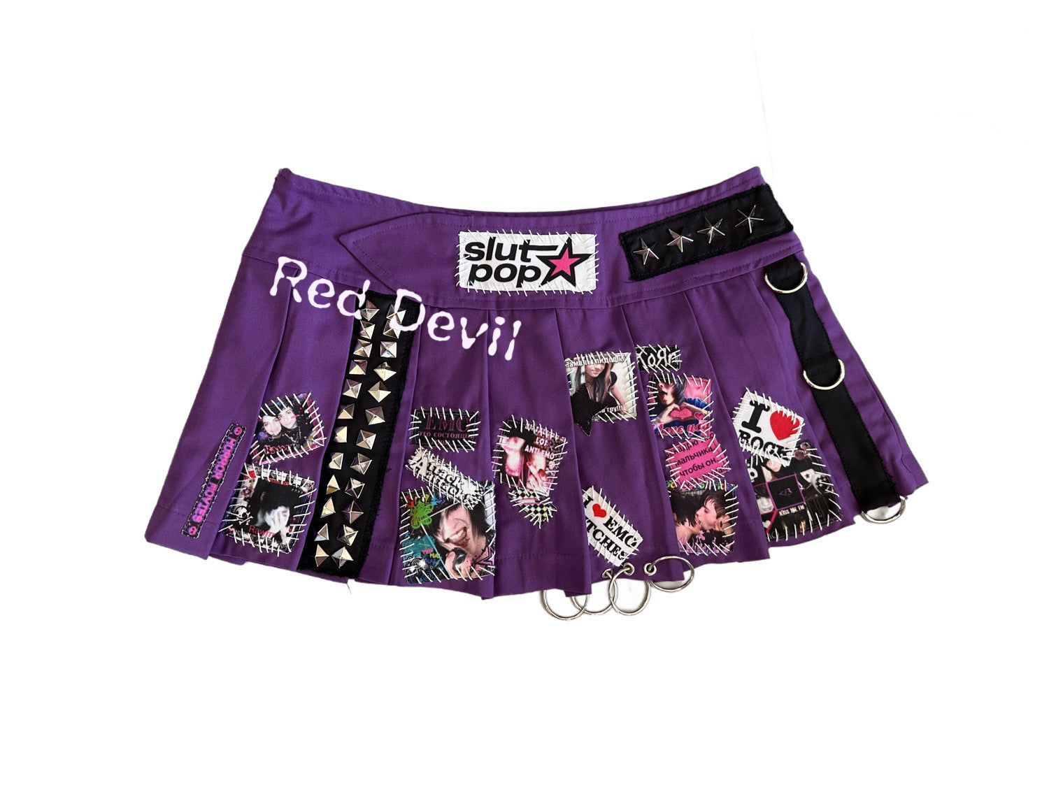 Punk Emo Studded Pleated Skirt - Red Devil by Land Decora
