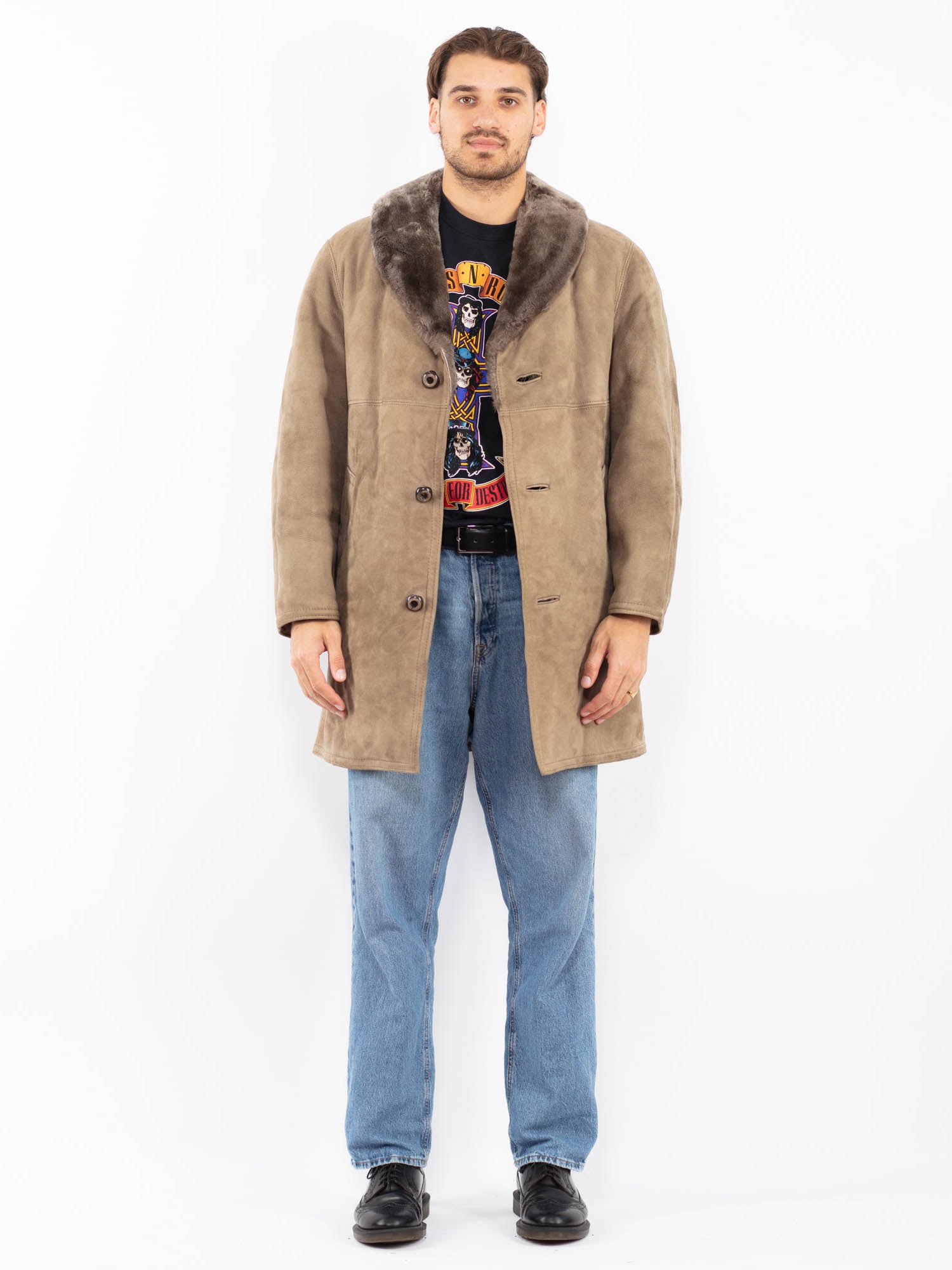 Vintage 70's Men Sheepskin Coat in Beige by Northern Grip