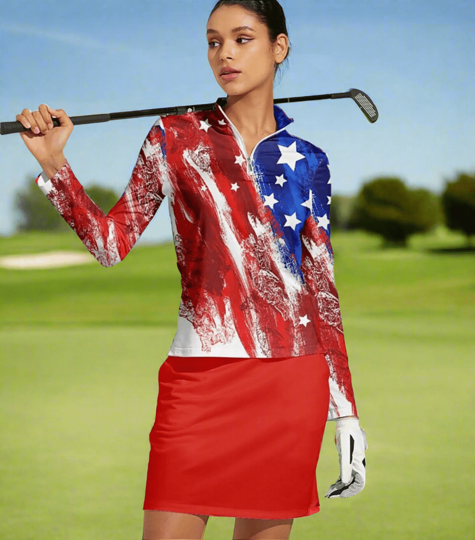 Stars and Stripes Long Sleeve Polo by Putter Girl