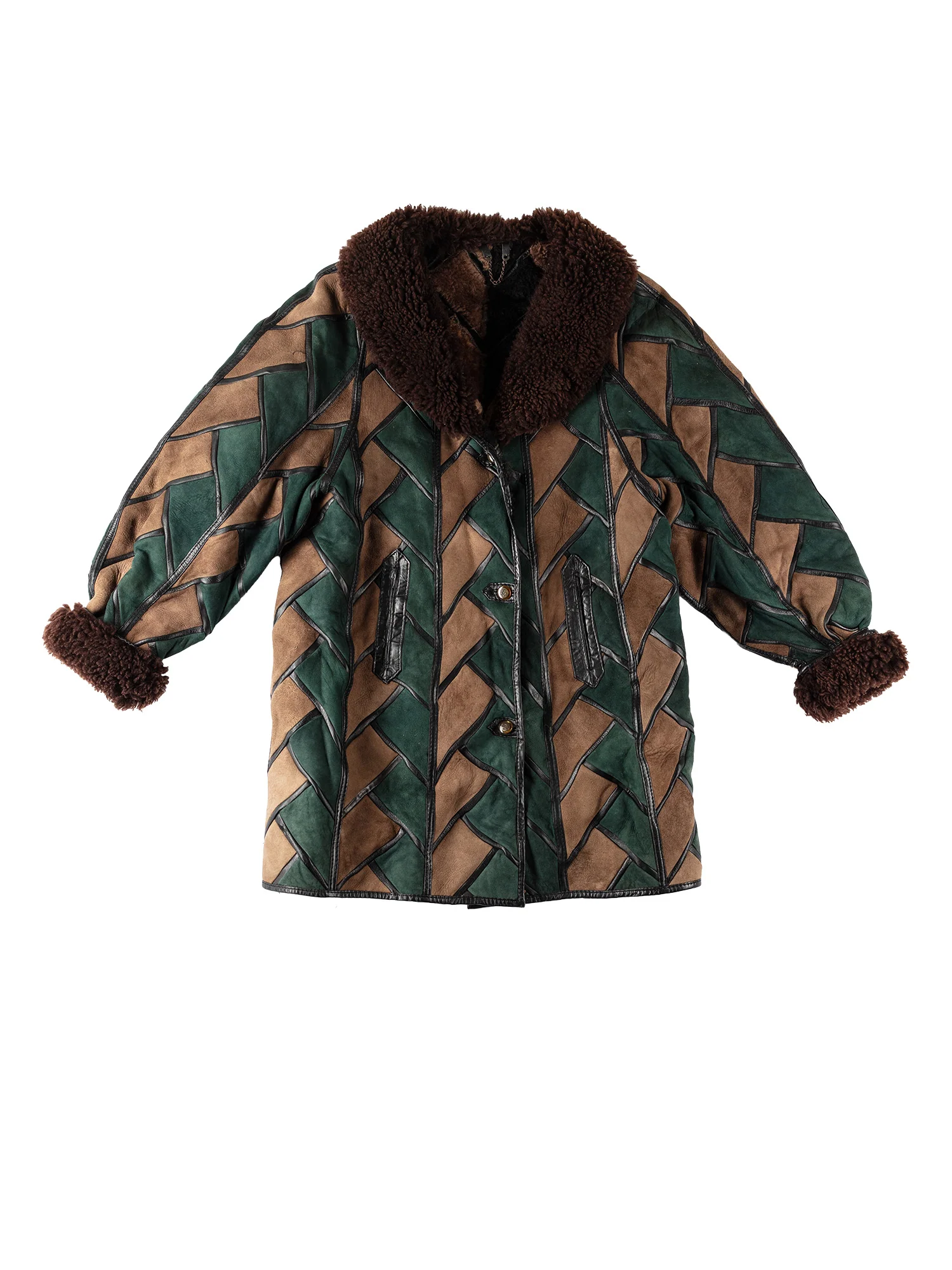 Vintage 80's Women Sheepskin Coat in Green by Northern Grip