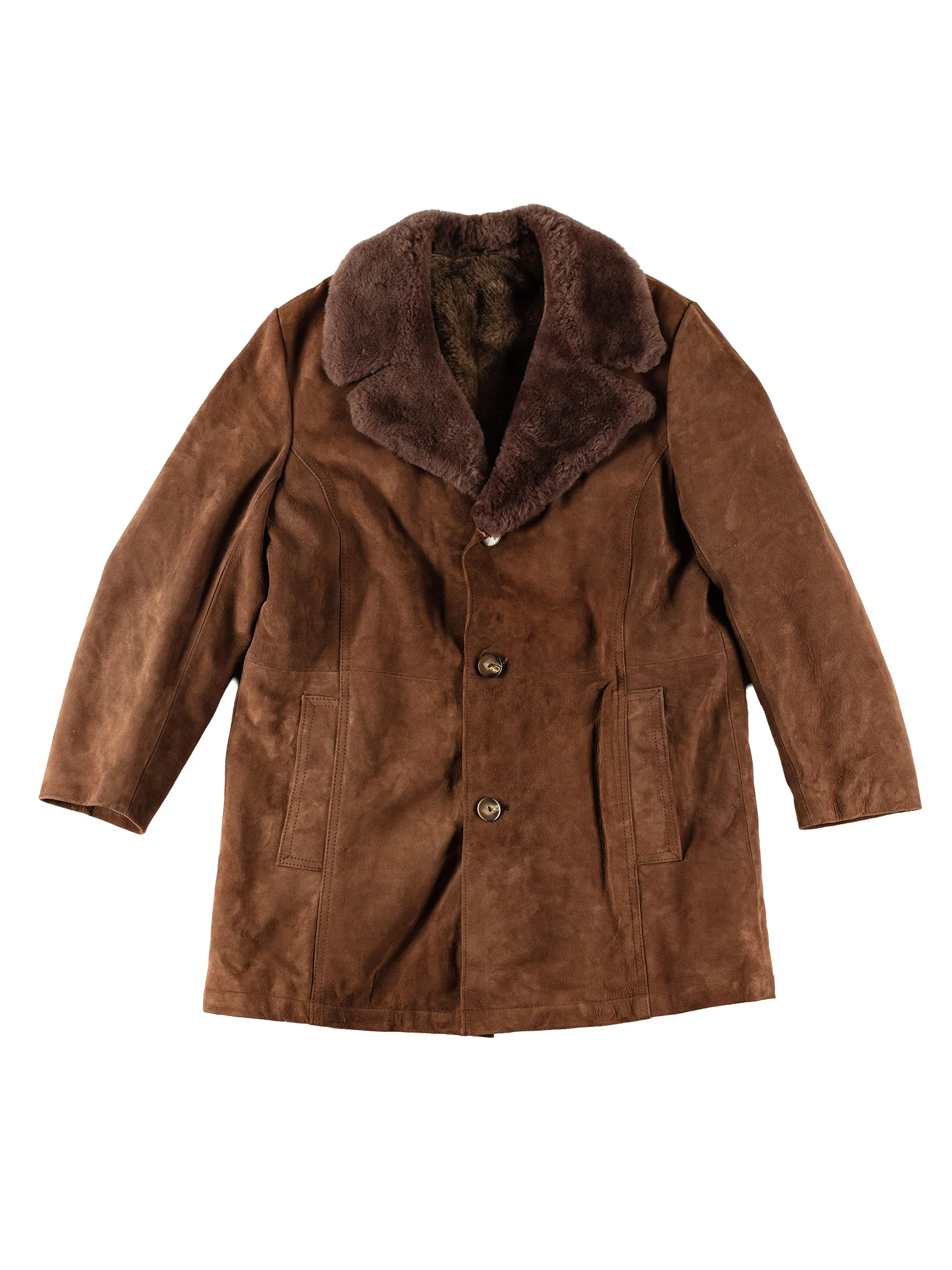 Vintage 80's Men Faux Sheepskin Coat in Brown by Northern Grip