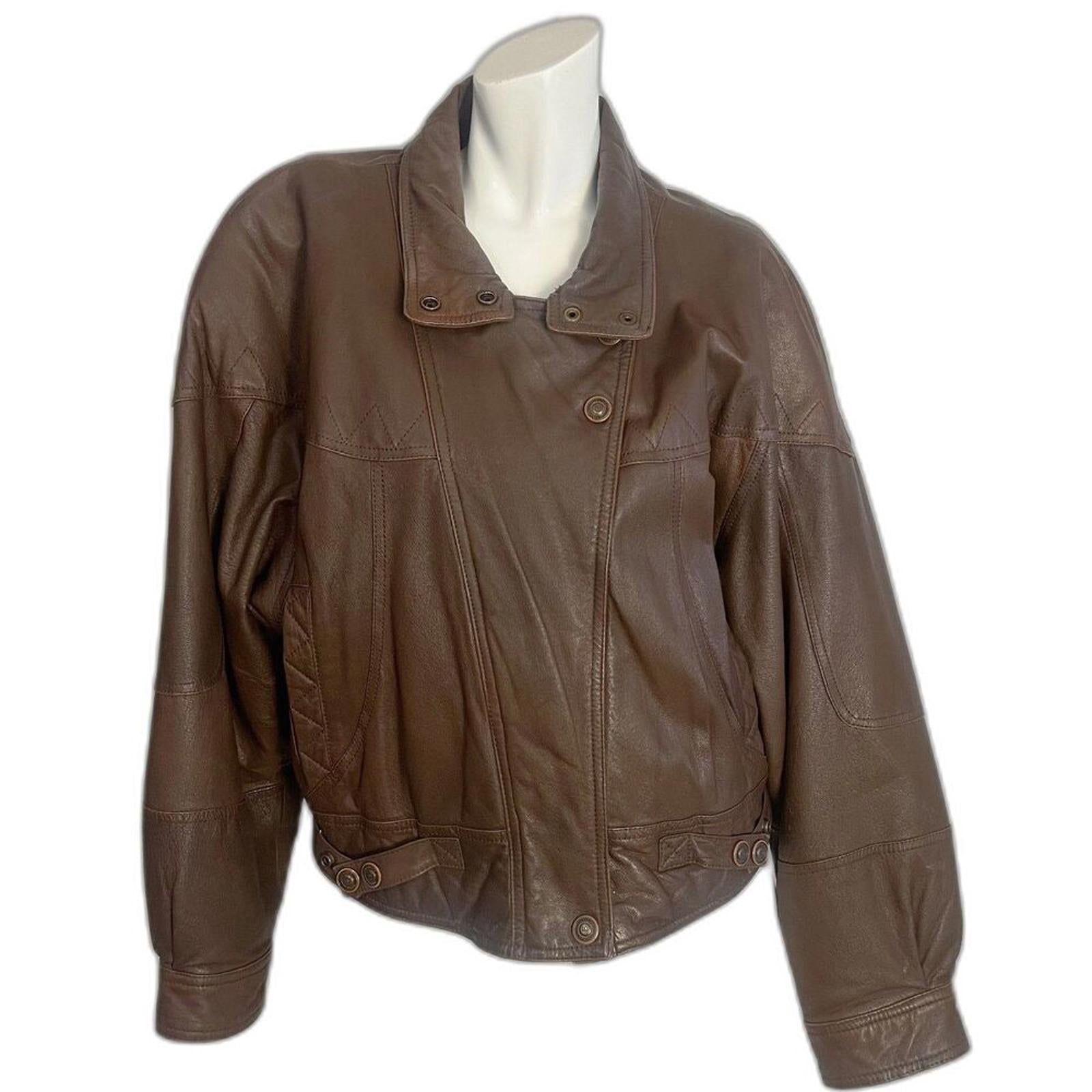 Vintage Adventure Bound by Wilson't Brown Leather Bomber Jacket Size L by Hot Girl Secondhand
