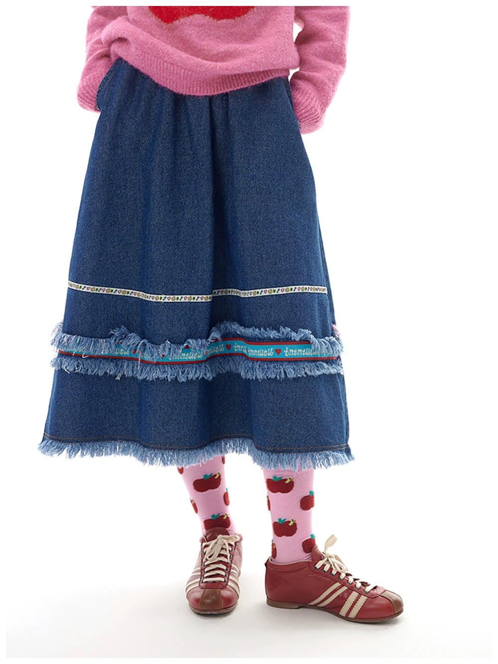 Harajuku Skirt Cartoon Two-Woven Straps Denim Tassels Skirt | Tntntutu by Land Decora