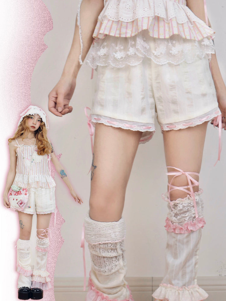Kawaii Ruffled Shorts – Lace Trim Ribbon – Disorder by Land Decora