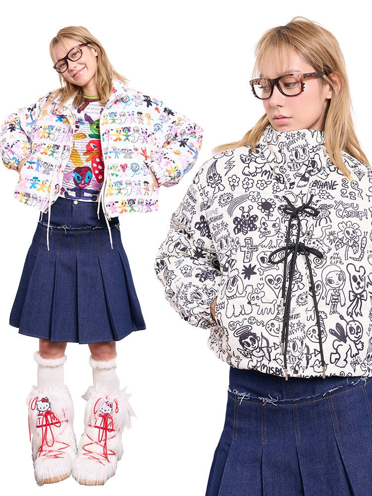 Girly Fashion Iscreamcolour Graffiti Printed Coat | Stylish & Trendy Outerwear by Land Decora