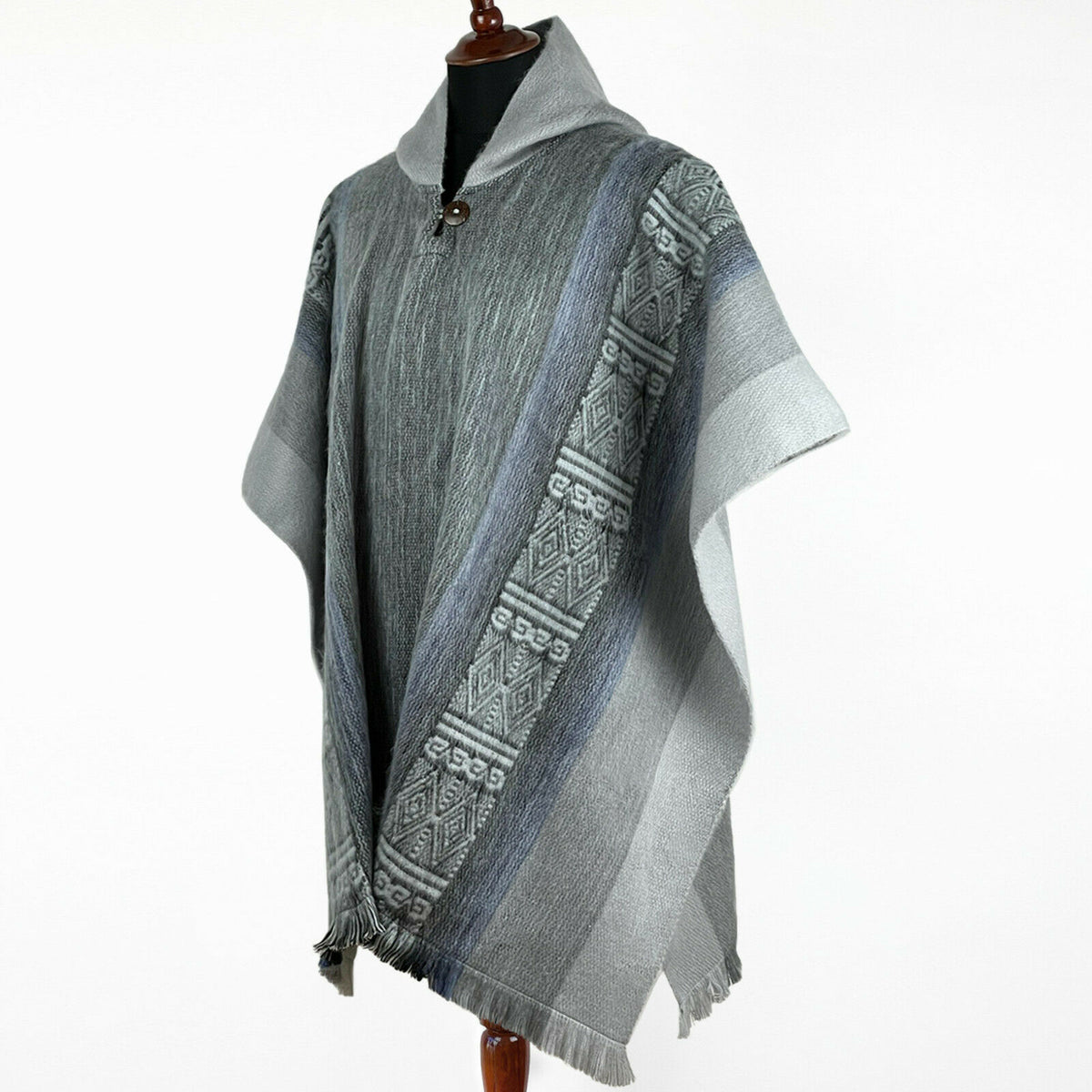 Lightweight Baby Alpaca Wool Hooded Poncho - Narig - Slate Gray by ECUALAMA