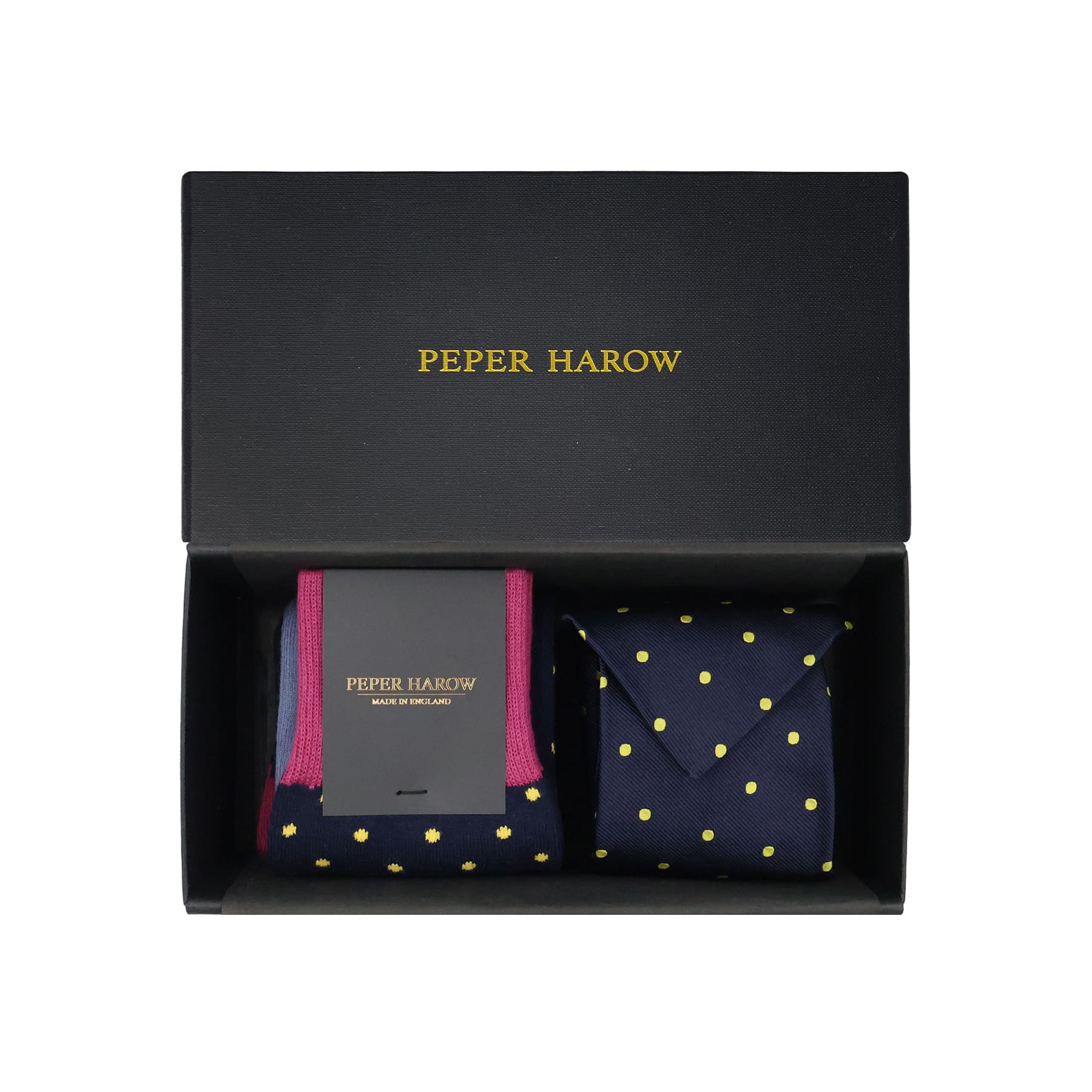 Midnight Pin Polka Tie & Socks Men's Gift Box by Peper Harow
