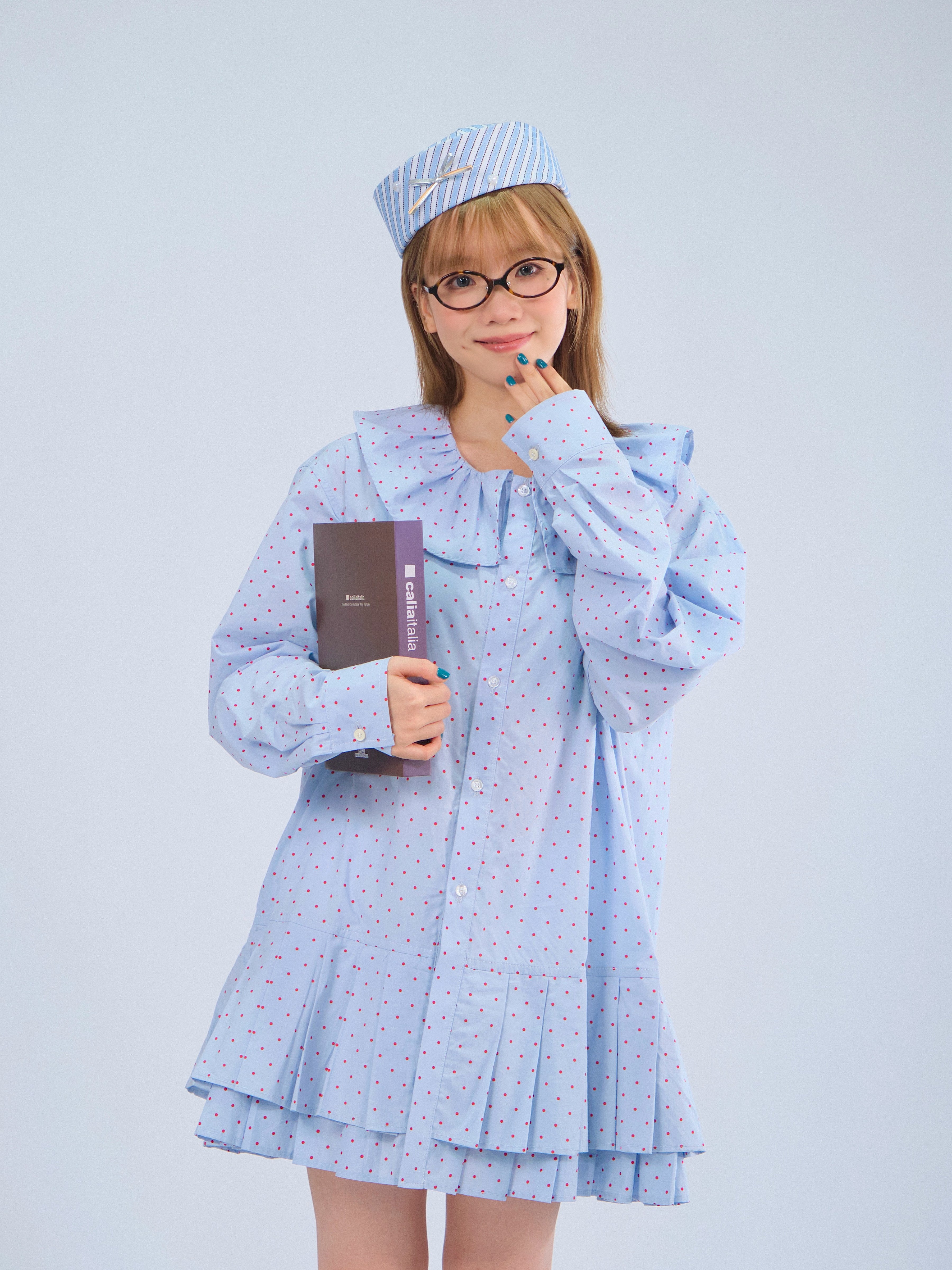 Vintage Polka Dot Pleated Shirt Dress Soft Cotton A-Line - MeowMeow Bug by Land Decora