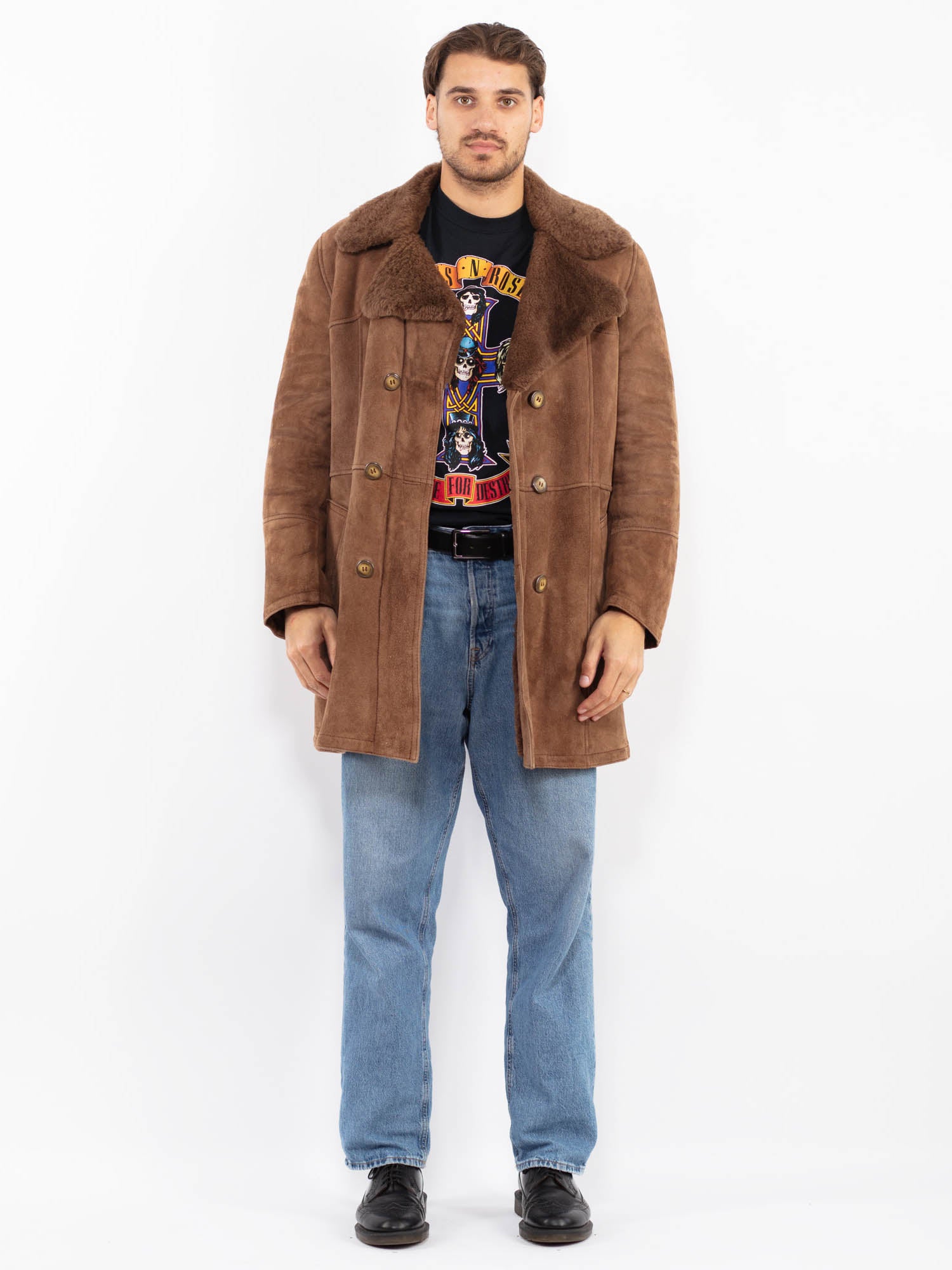 Vintage 70's Men Sheepskin Coat in Brown by Northern Grip
