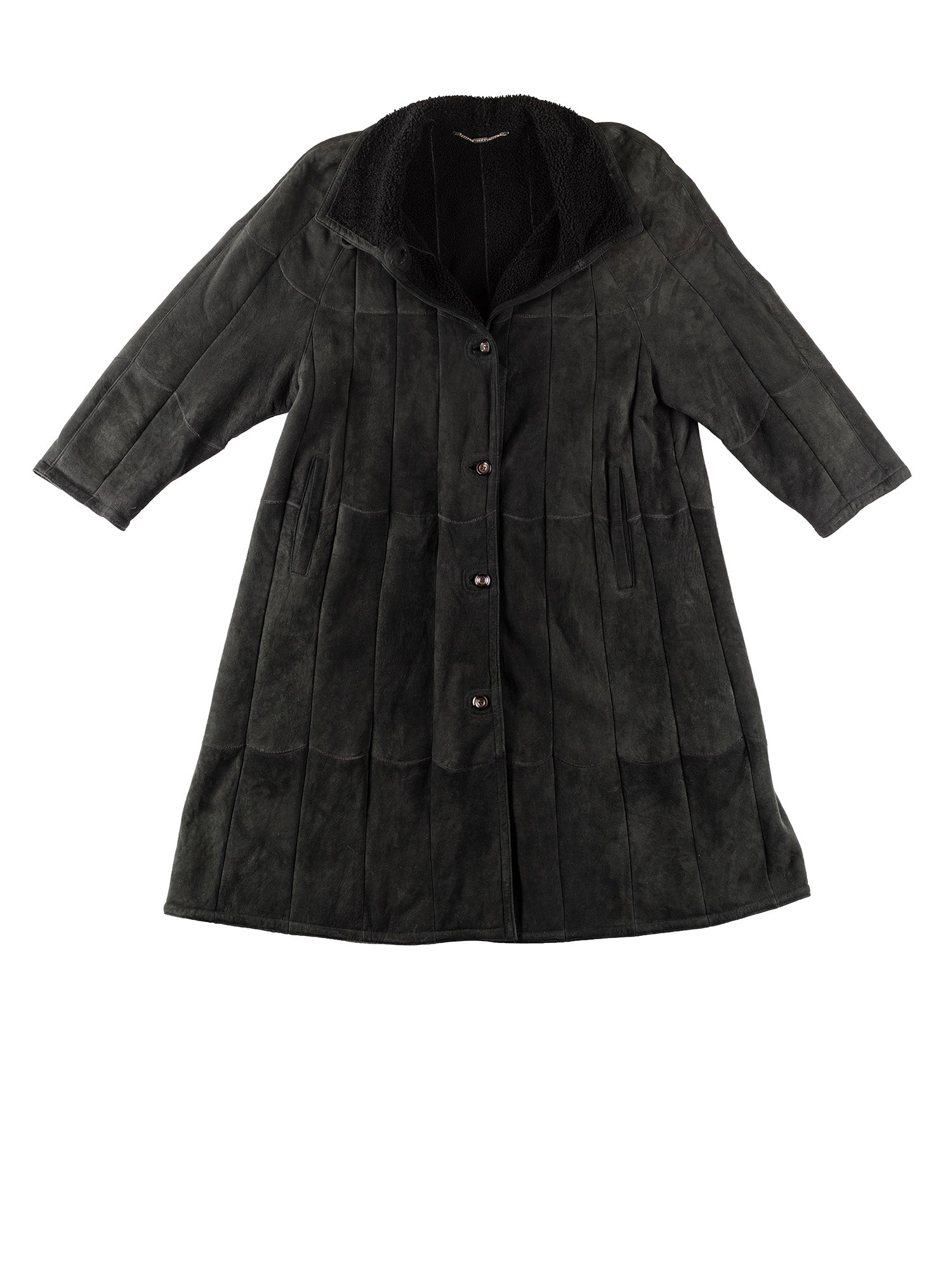 Vintage 90's Women Sheepskin Maxi Coat in Dark Green by Northern Grip