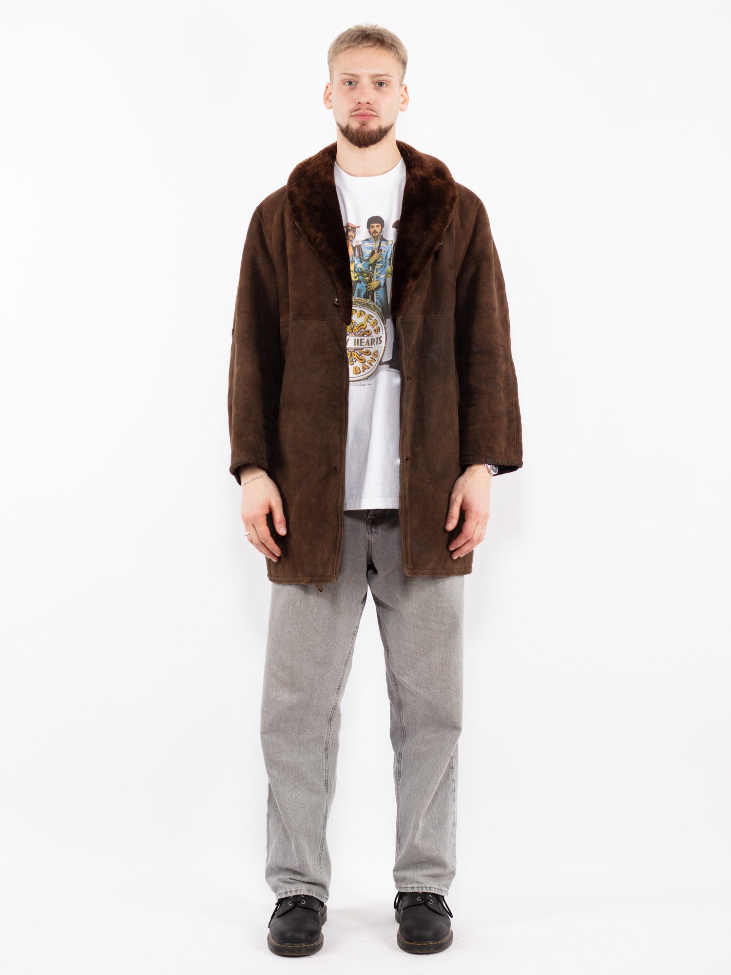 Vintage 70's Men Sheepskin Coat in Brown by Northern Grip