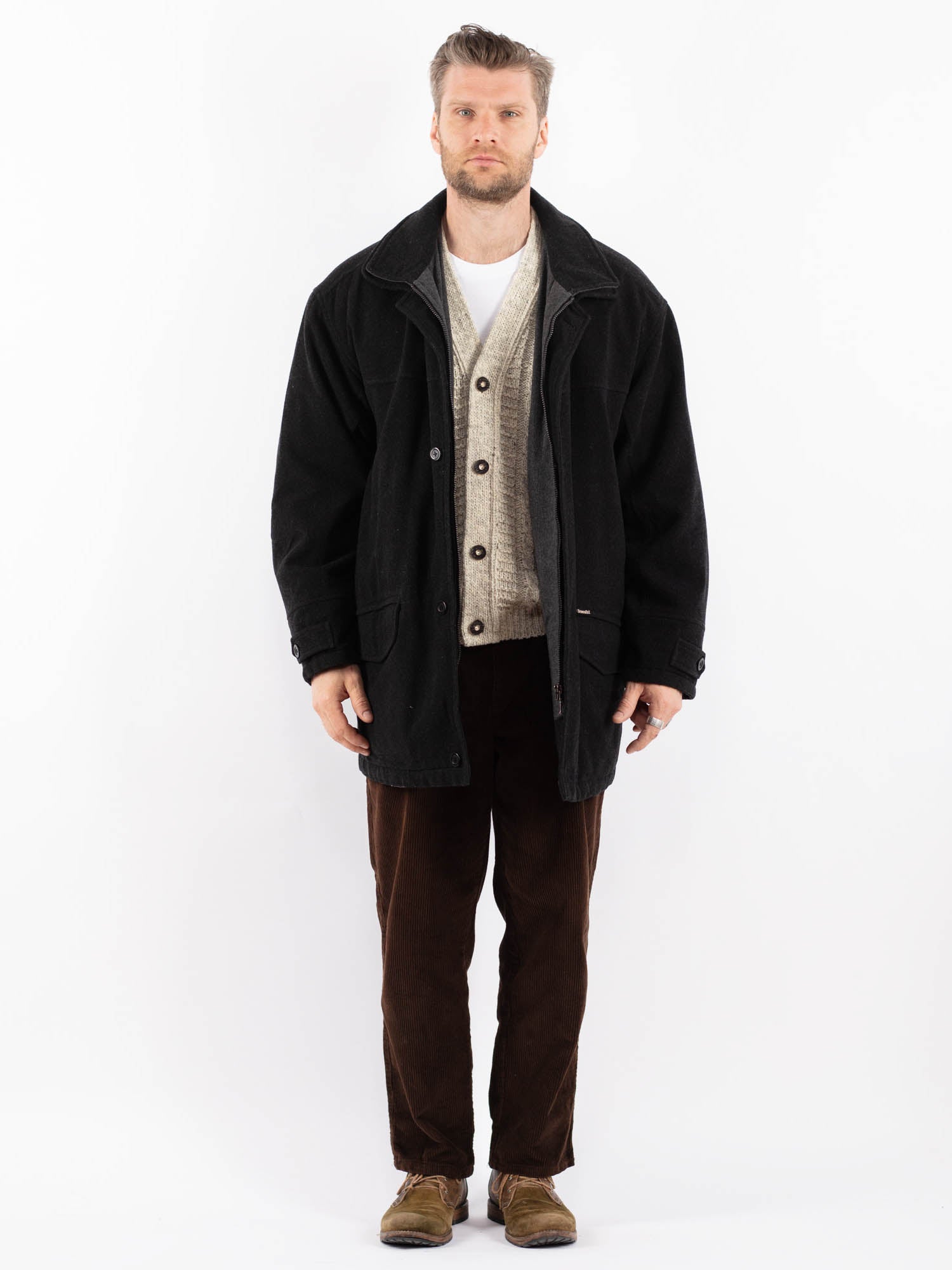 Vintage 90's Men Wool Blend Coat in Gray by Northern Grip